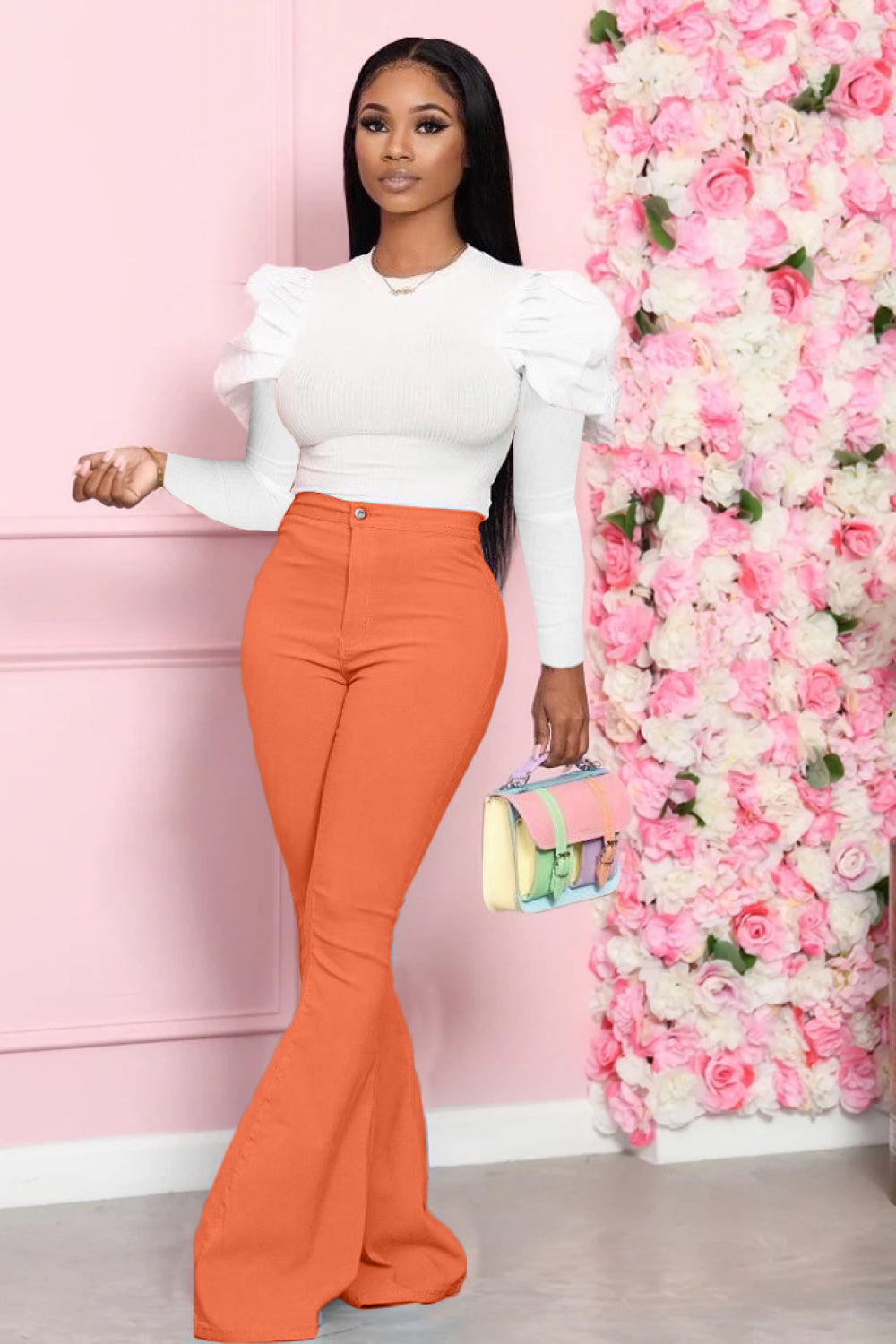 Leg-Of-Mutton Sleeve Top and Flare Pants Set - Tantalize Boutique