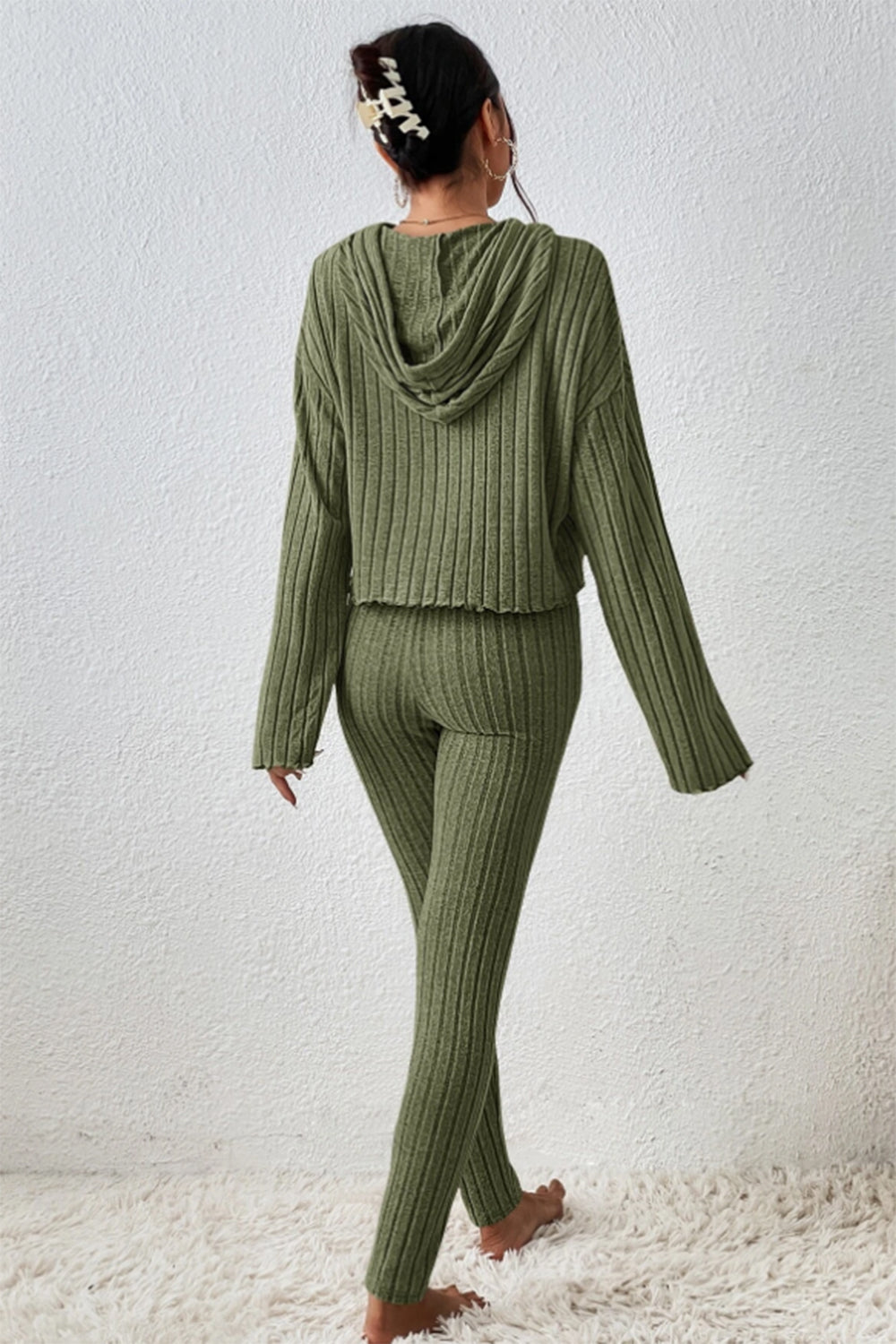 Lettuce Hem Dropped Shoulder Hooded Top and Pants Set - Tantalize Boutique