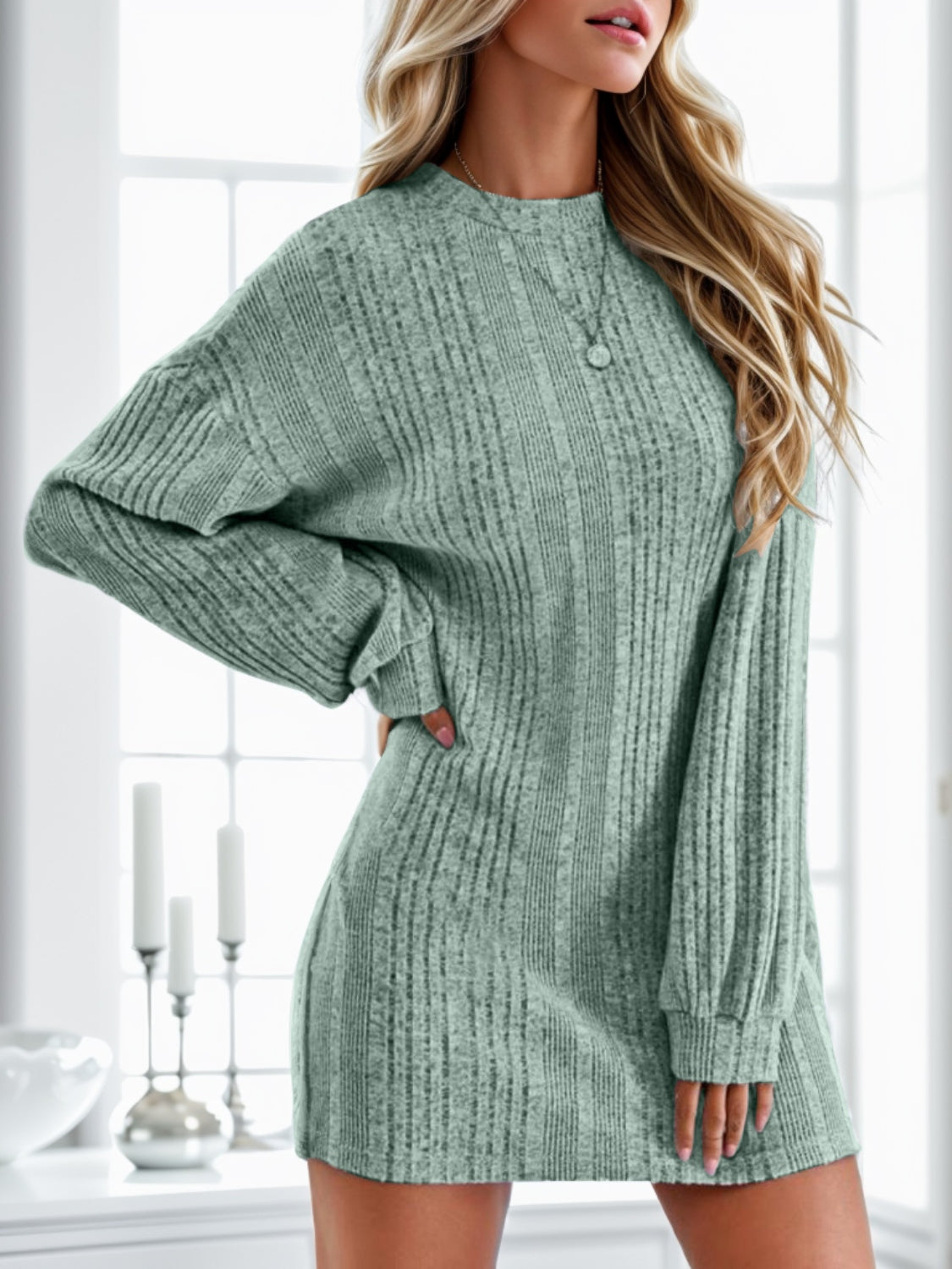 Round Neck Dropped Shoulder Mini Dress - Tantalize Boutique