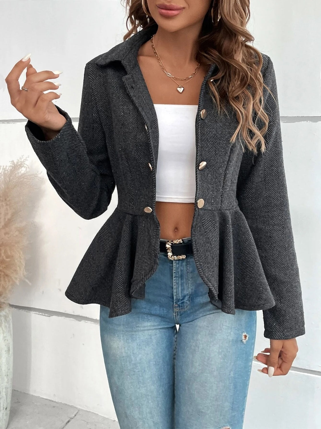 Ruffle Hem Collared Blazer - Tantalize Boutique