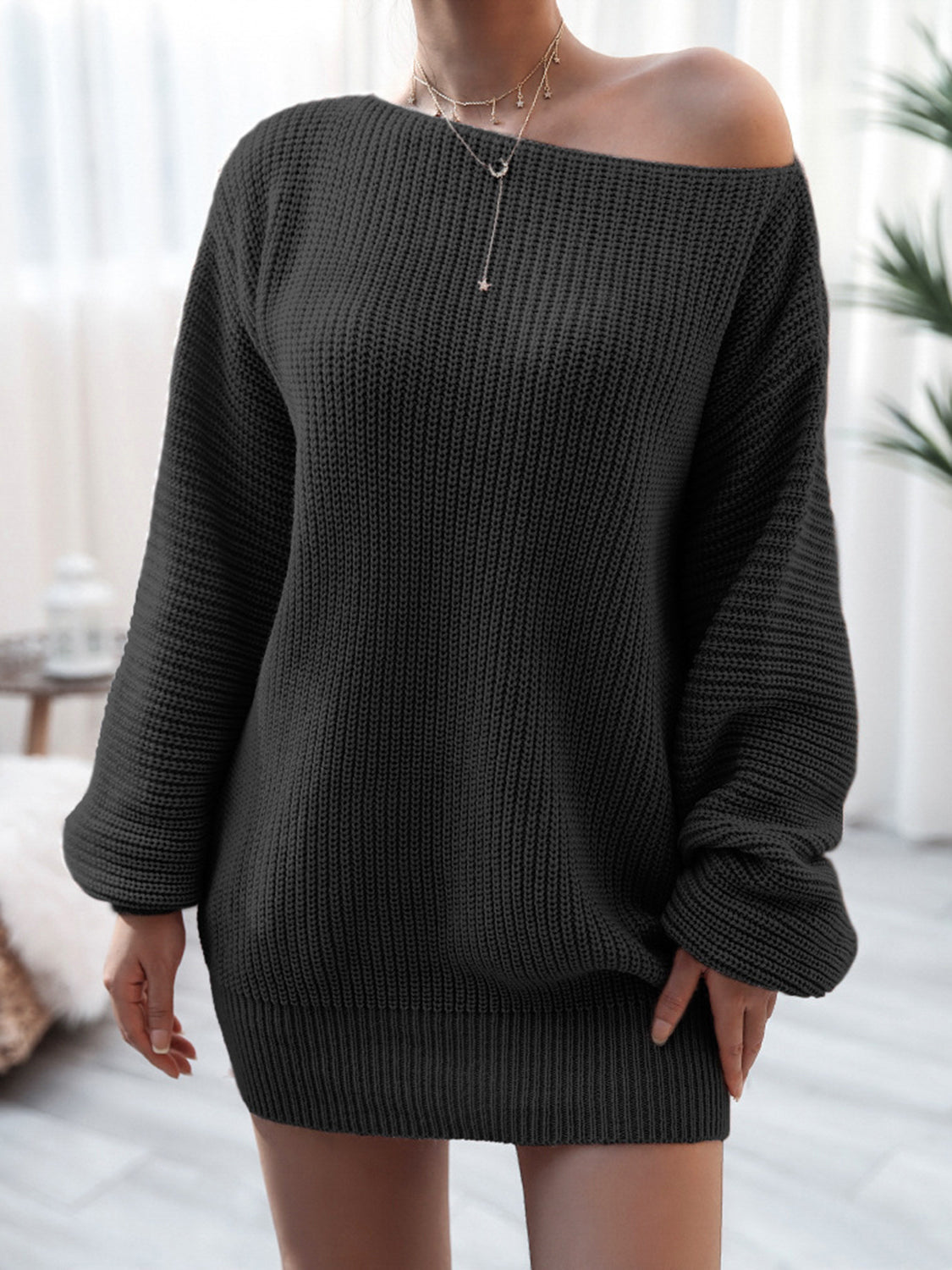 Rib-Knit Mini Sweater Dress - Tantalize Boutique