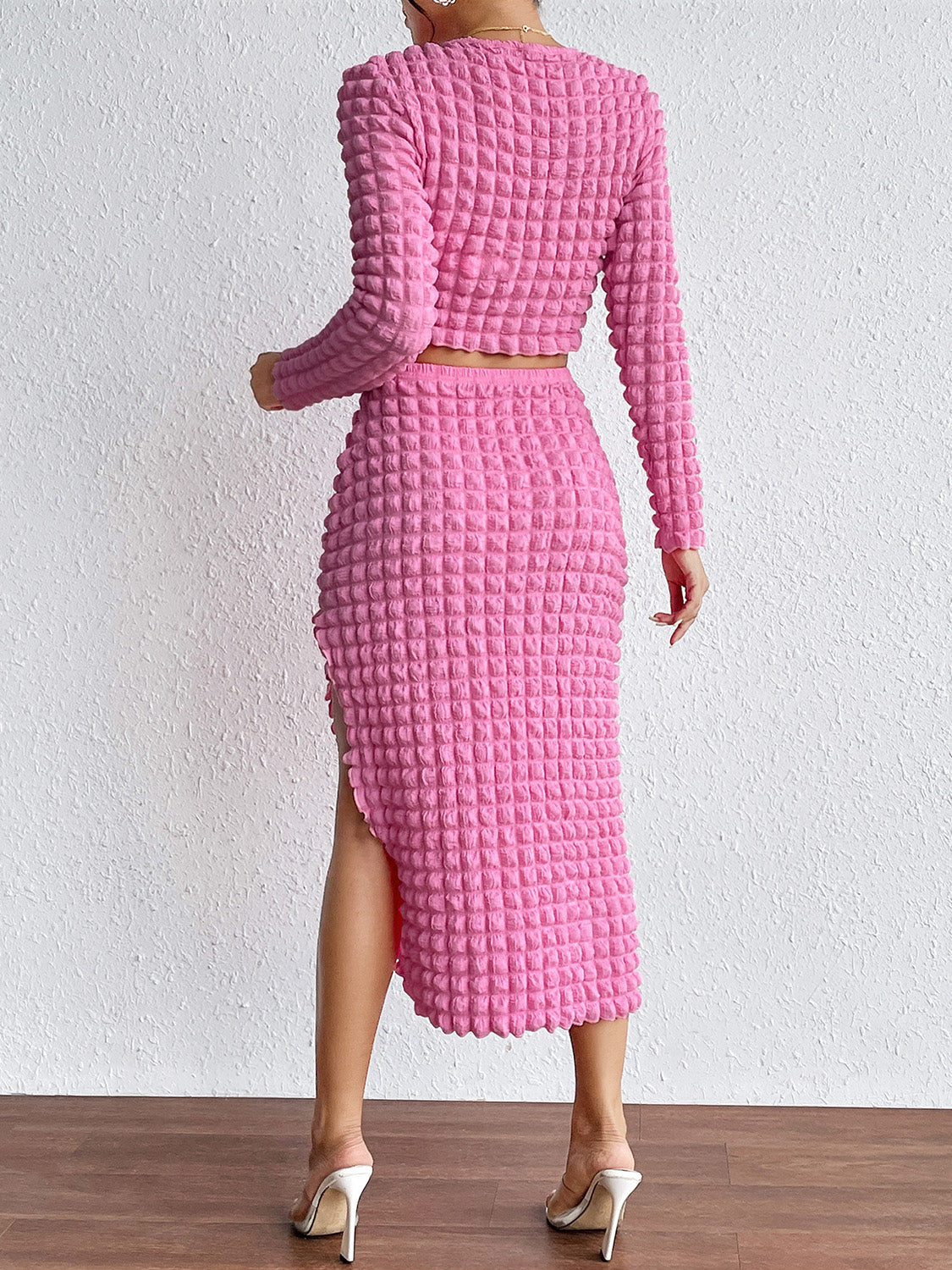 Long Sleeve Top and Split Skirt Set - Tantalize Boutique