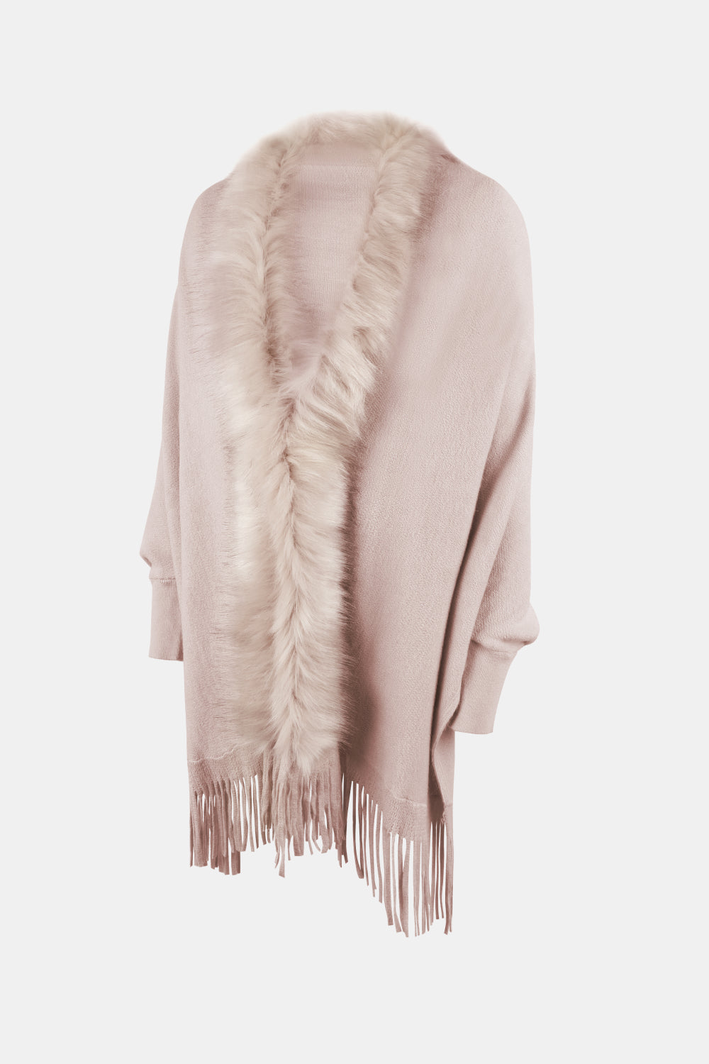Fringe Open Front Long Sleeve Poncho - Tantalize Boutique