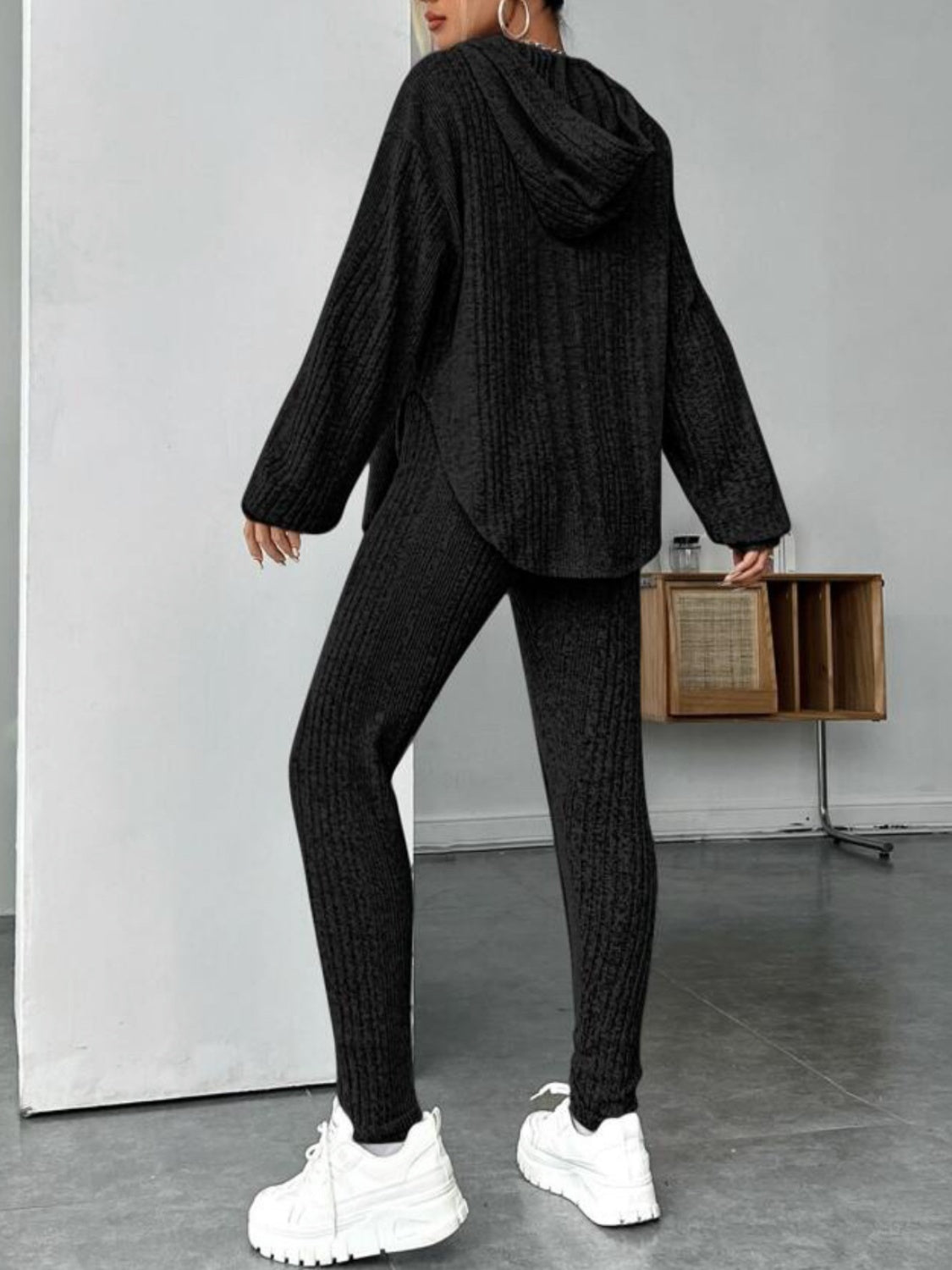 Round Neck Dropped Shoulder Hoodie and Pants Set - Tantalize Boutique