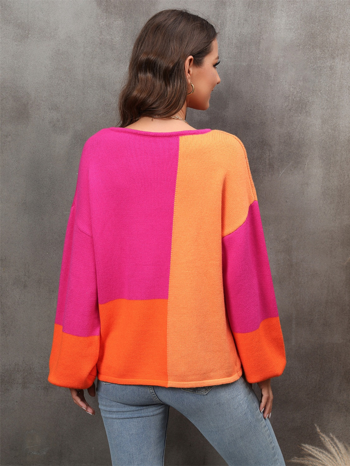 Color Block Round Neck Sweater - Tantalize Boutique