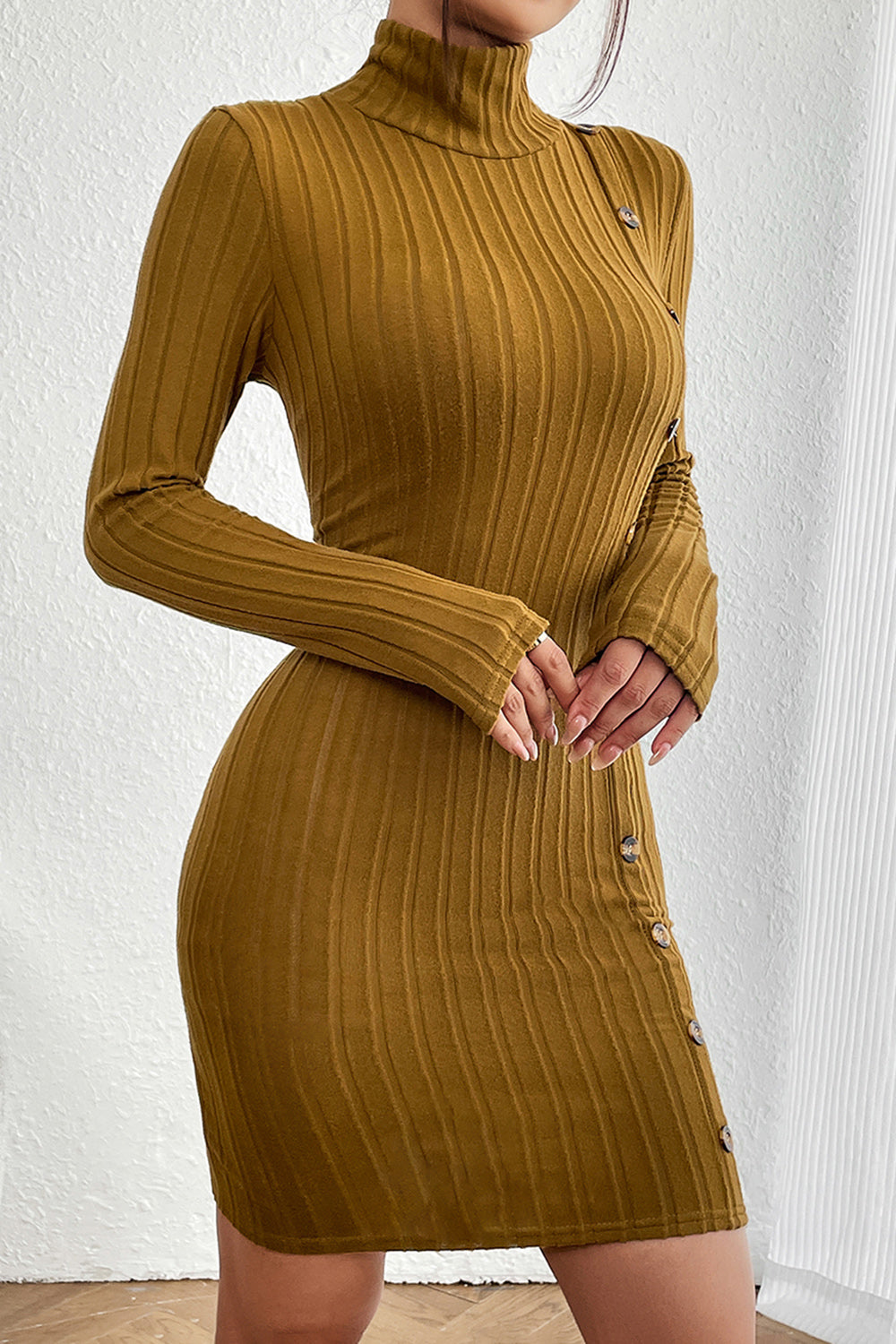 Turtleneck Long Sleeve Mini Dress - Tantalize Boutique