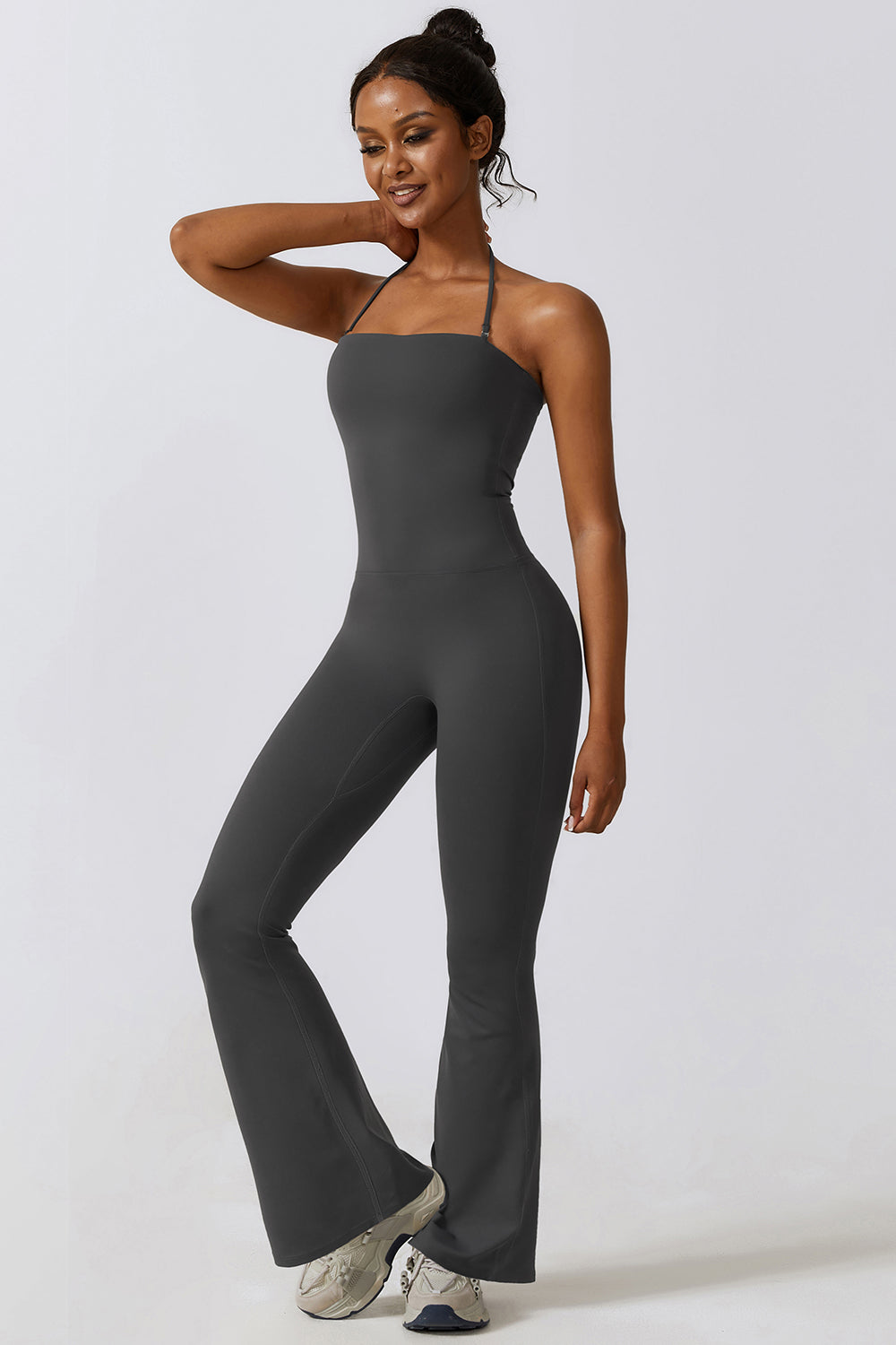 Halter Neck Flare Sport Jumpsuit - Tantalize Boutique