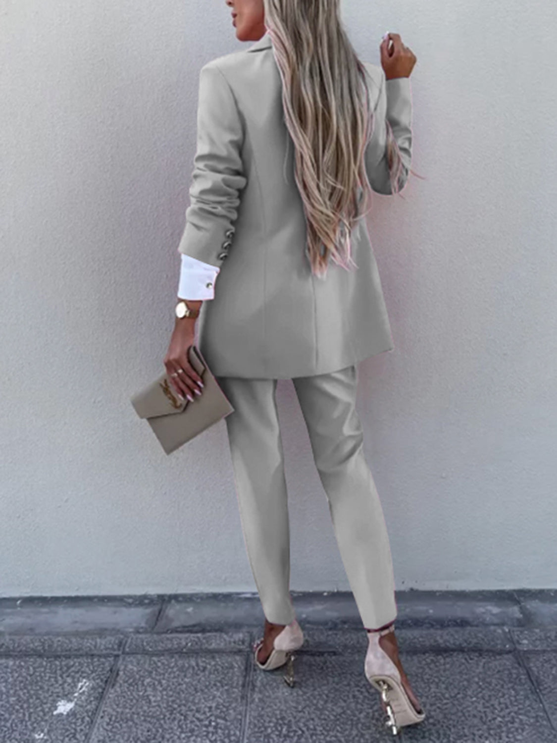 Lapel Collar Long Sleeve Blazer and Pants Set - Tantalize Boutique