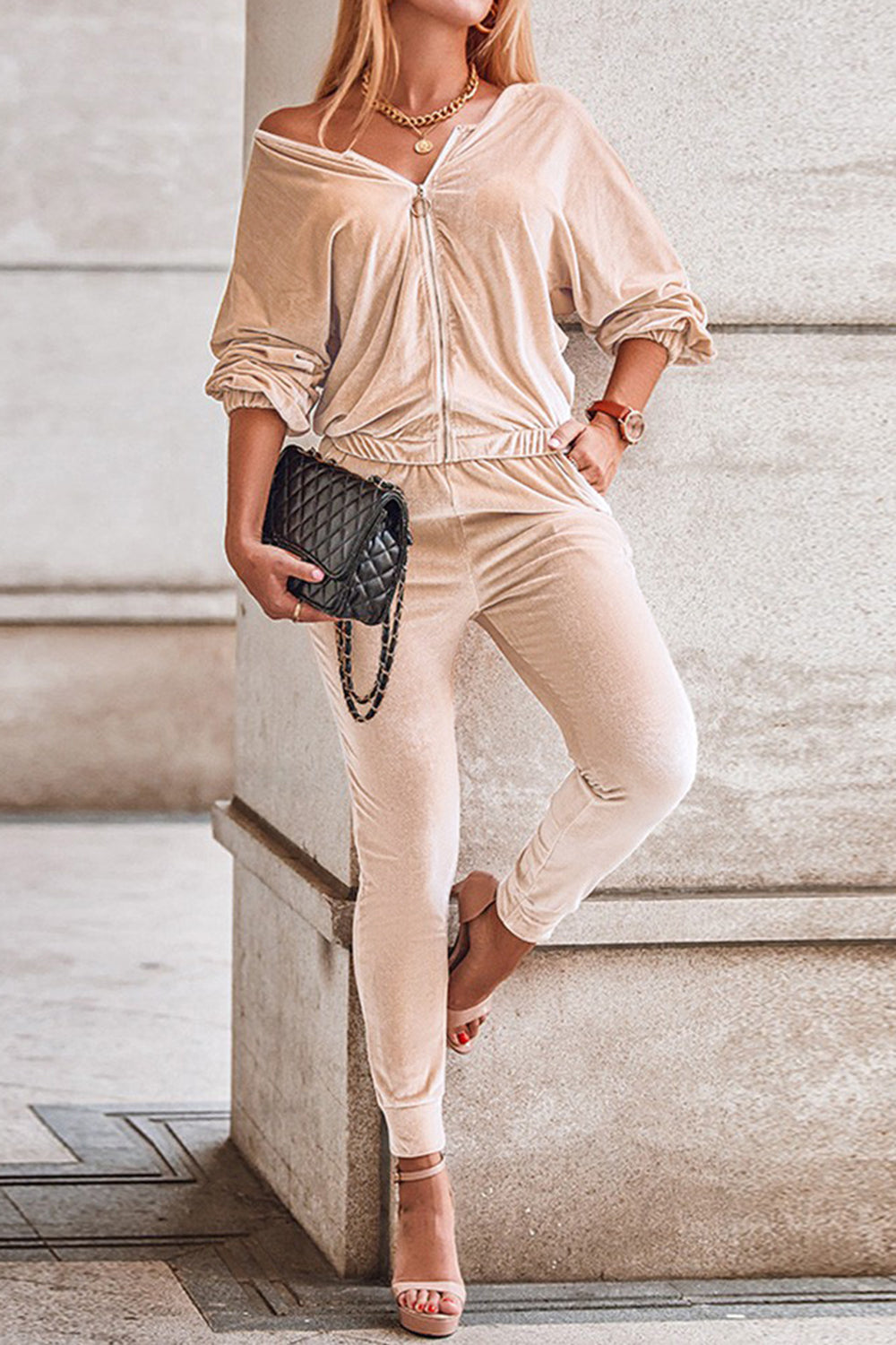 Zip-Up Jacket and Pants Set - Tantalize Boutique