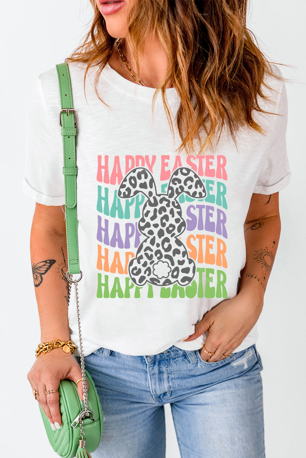 HAPPY EASTER Round Neck Short Sleeve T-Shirt - Tantalize Boutique