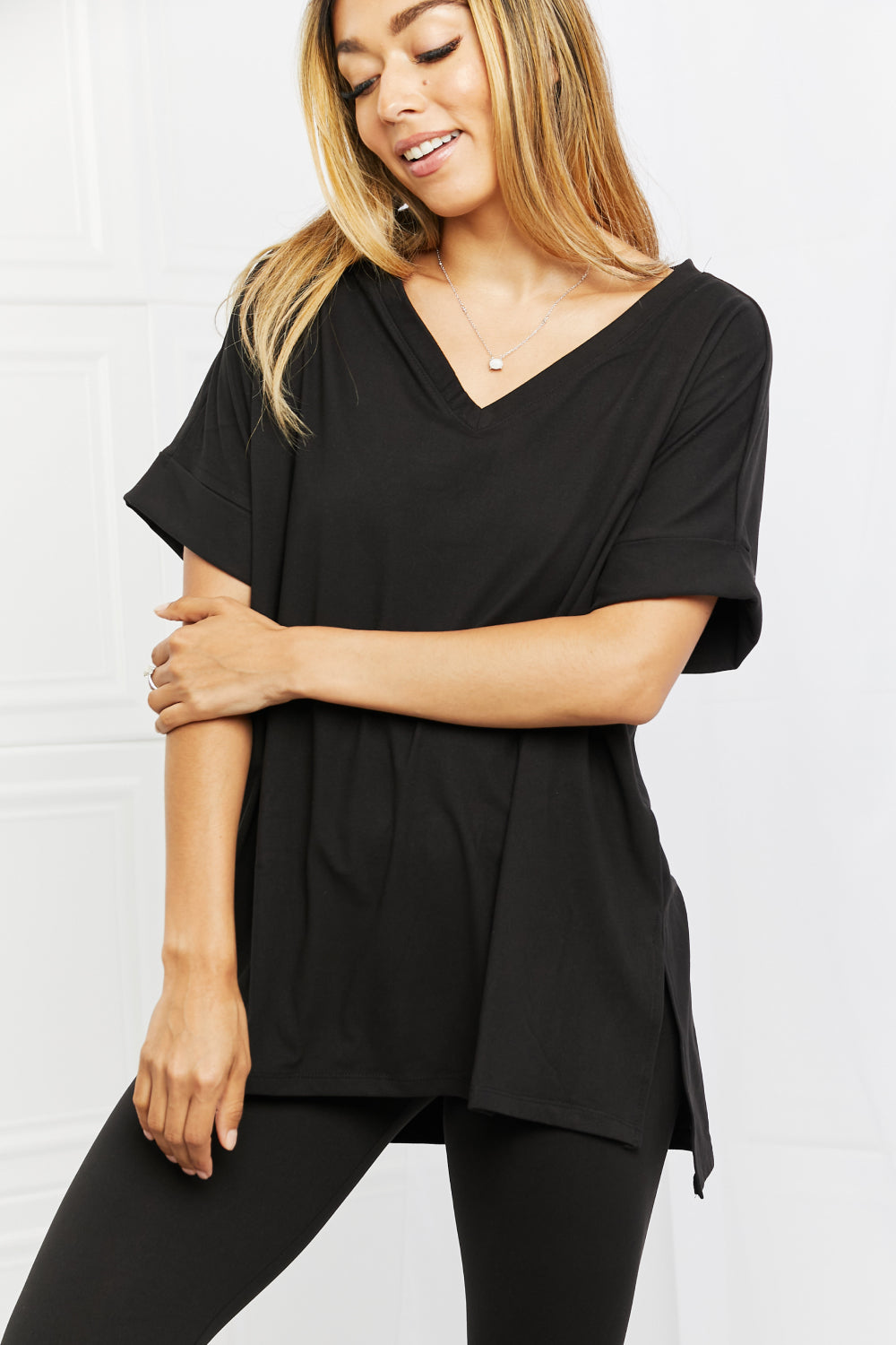 Zenana Self Love Full Size Brushed DTY Microfiber Lounge Set in Black - Tantalize Boutique
