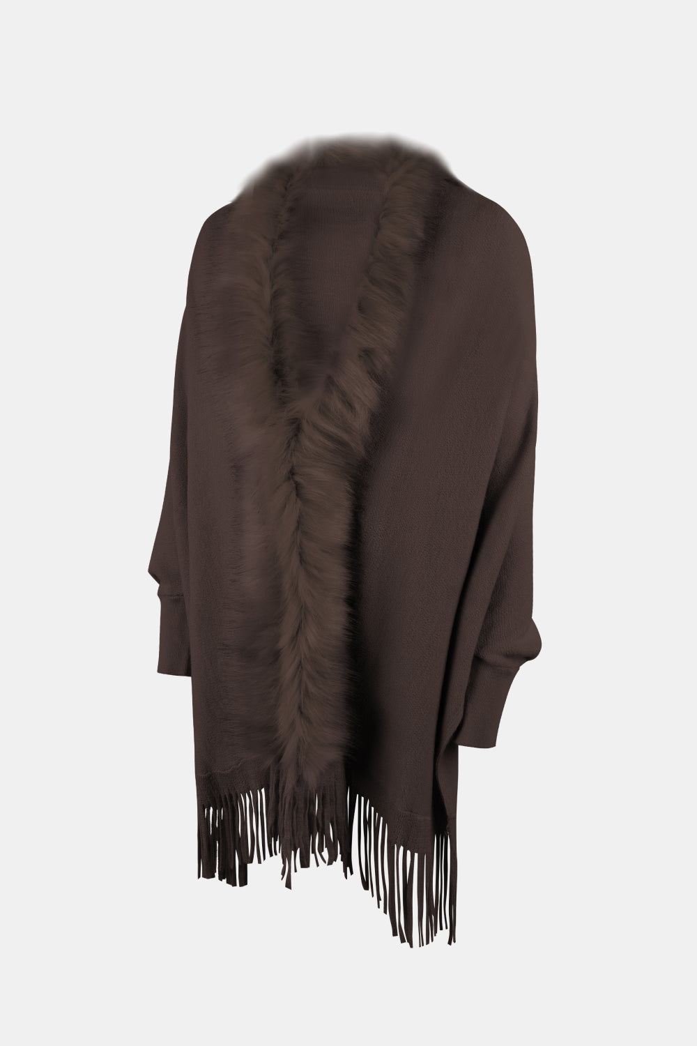 Fringe Open Front Long Sleeve Poncho - Tantalize Boutique
