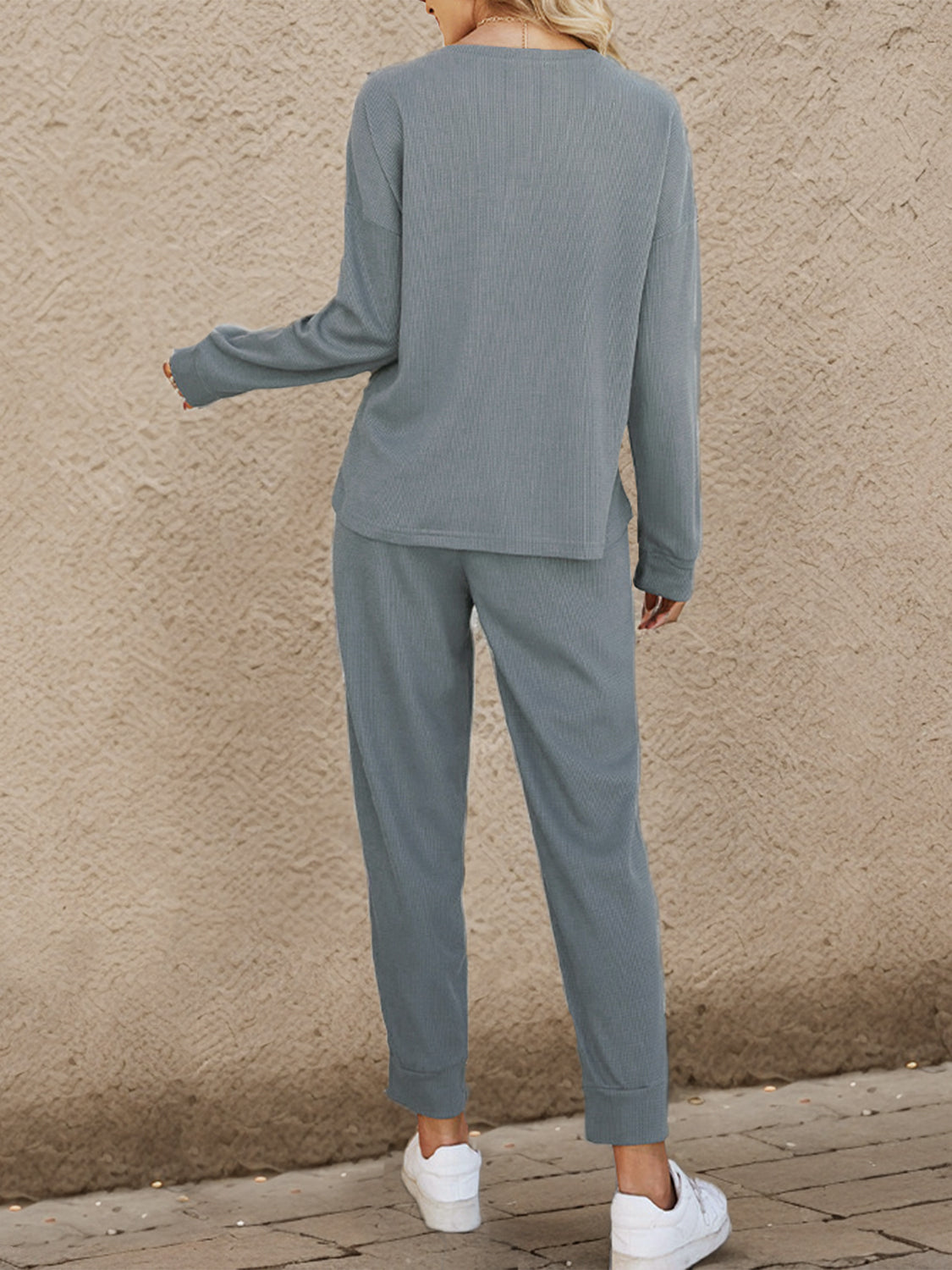 Round Neck Top and Drawstring Pants Set - Tantalize Boutique