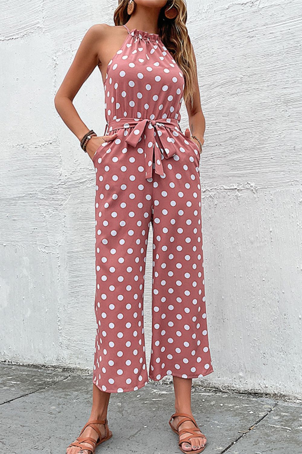 Polka Dot Grecian Wide Leg Jumpsuit - Tantalize Boutique