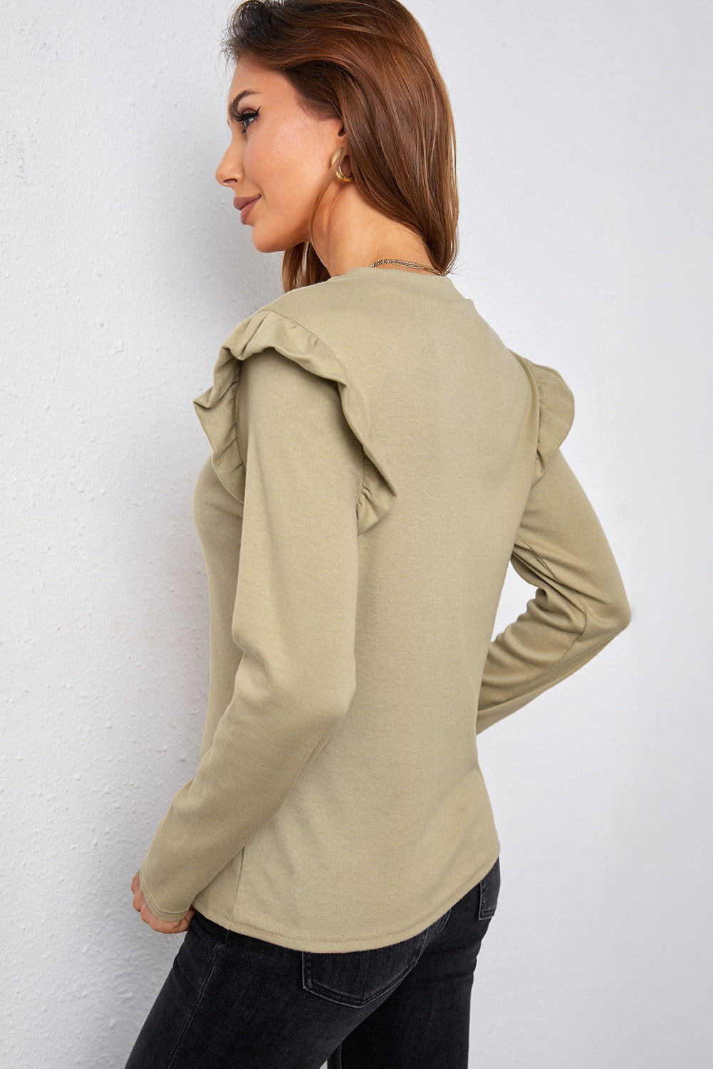 Ruffled Round Neck Long Sleeve T-Shirt - Tantalize Boutique