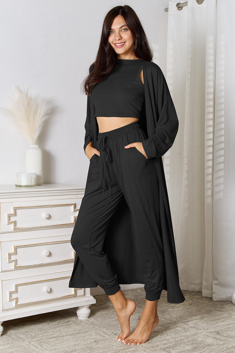 Tank, Pants, and Cardigan Set with Pockets - Tantalize Boutique