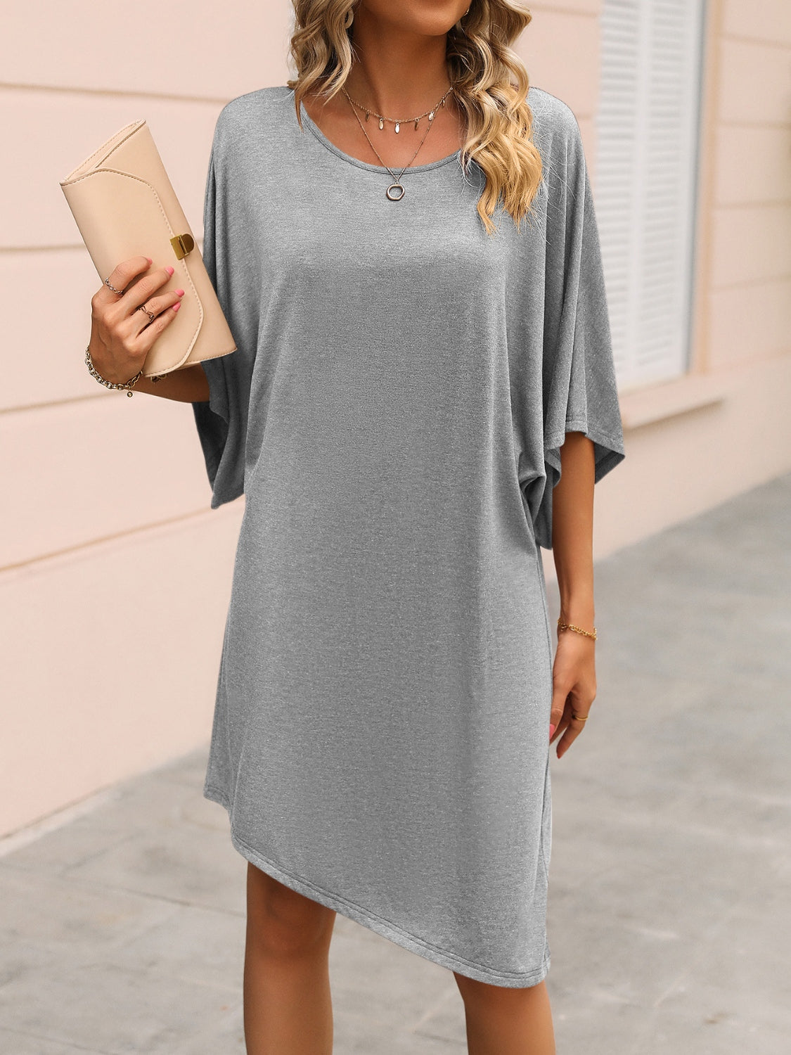 Round Neck Three-Quarter Sleeve Tee Dress - Tantalize Boutique