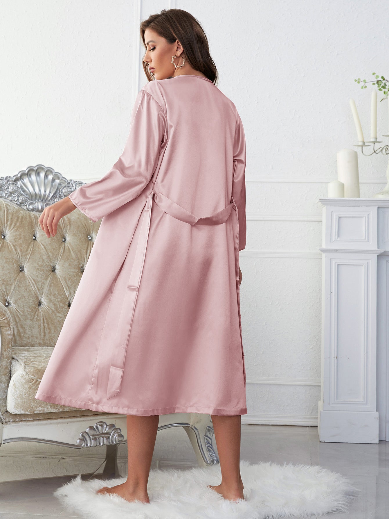 Satin V-Neck Cami, Shorts, and Belted Robe Pajama Set - Tantalize Boutique