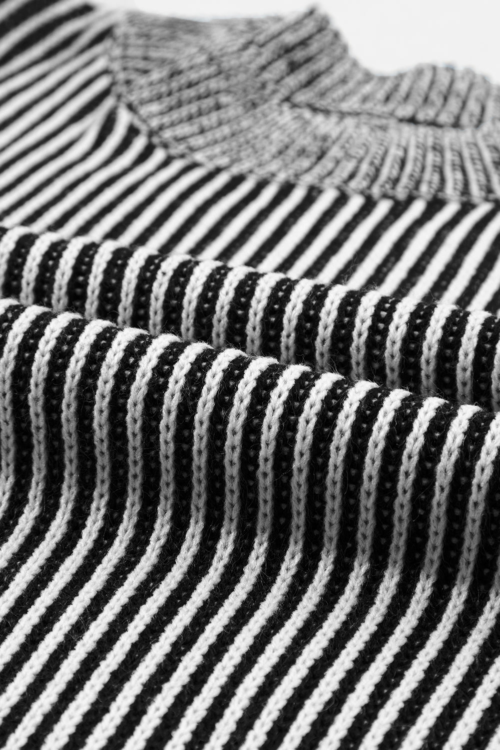 Striped Mock Neck Dropped Shoulder Sweater - Tantalize Boutique