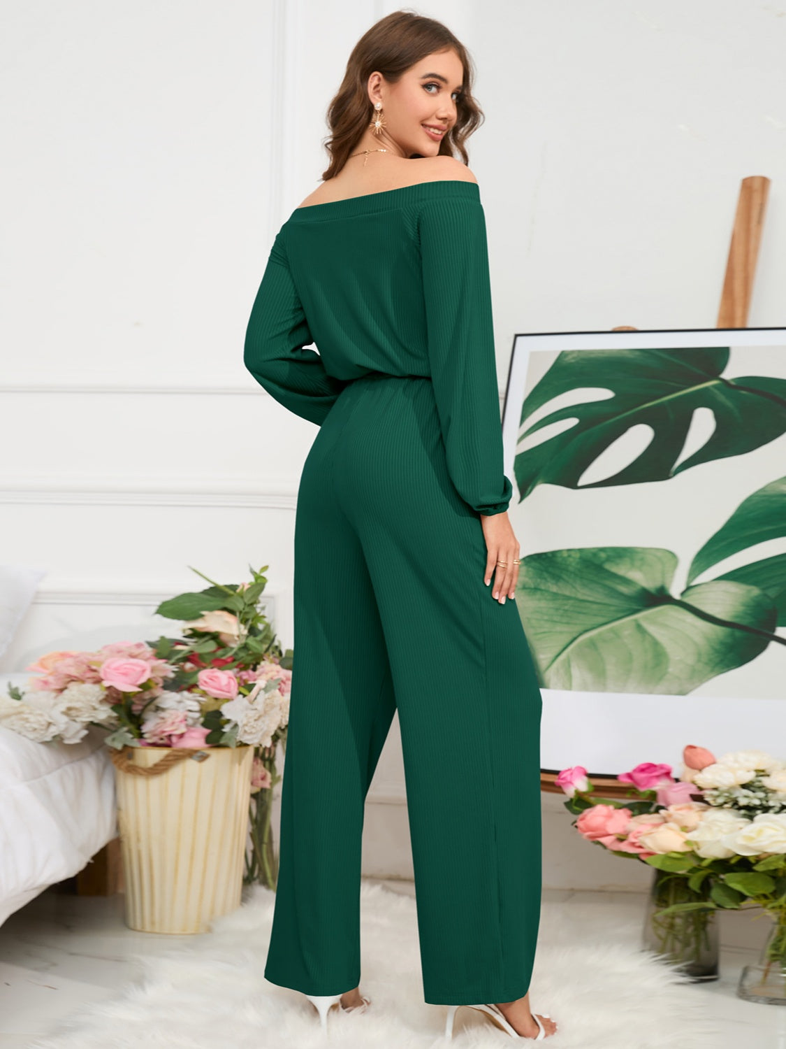 Off-Shoulder Straight Leg Jumpsuit - Tantalize Boutique