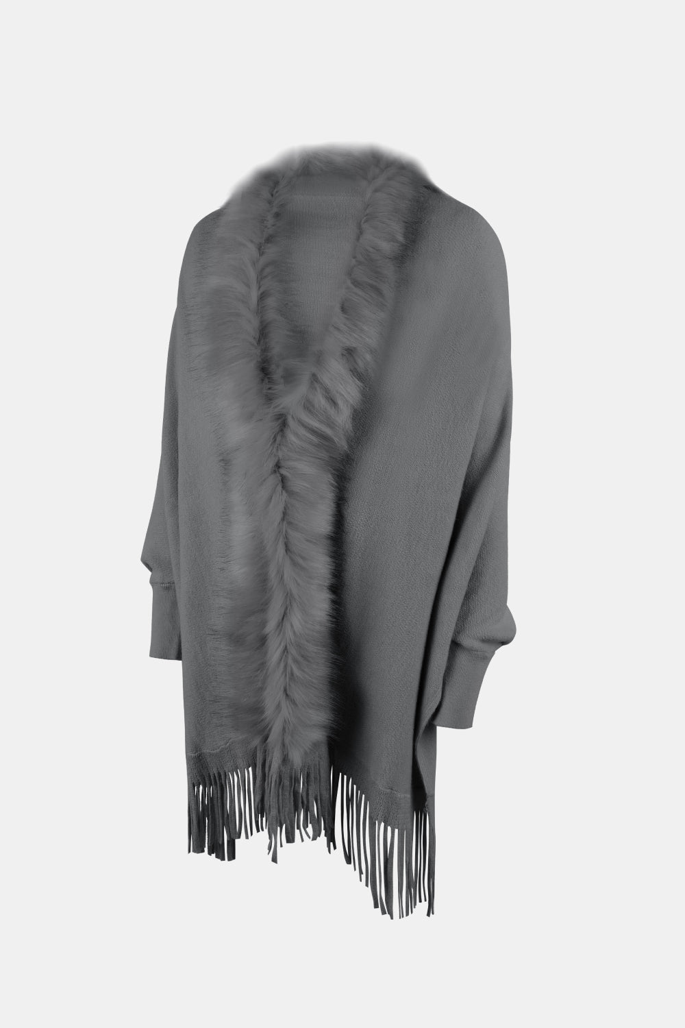 Fringe Open Front Long Sleeve Poncho - Tantalize Boutique