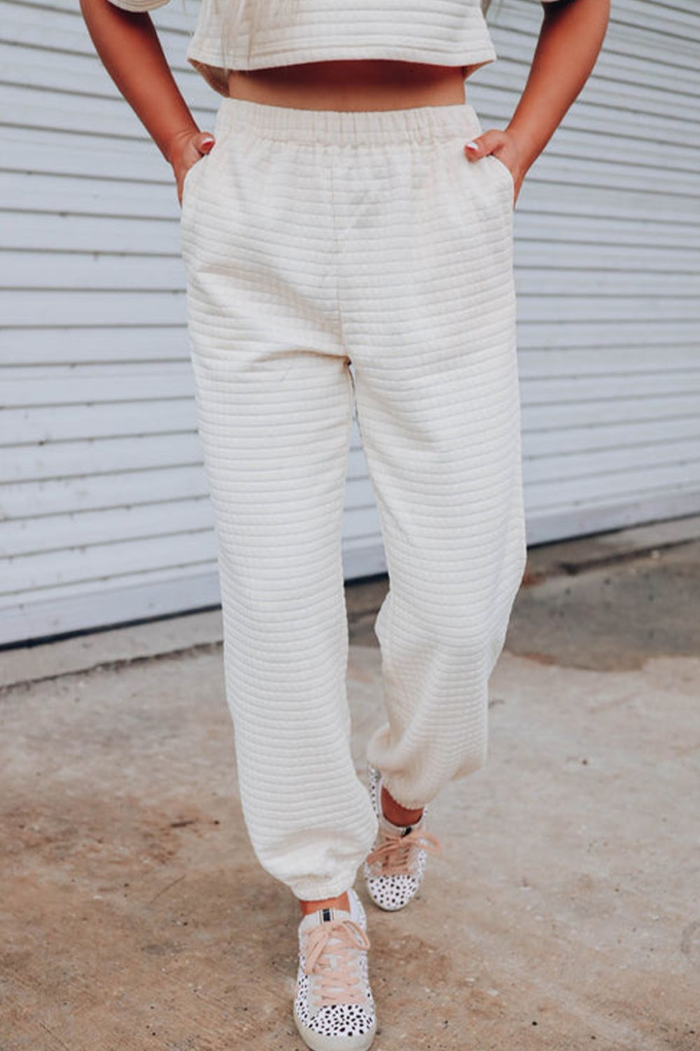 Round Neck Short Sleeve Top and Elastic Waist Pants Set - Tantalize Boutique