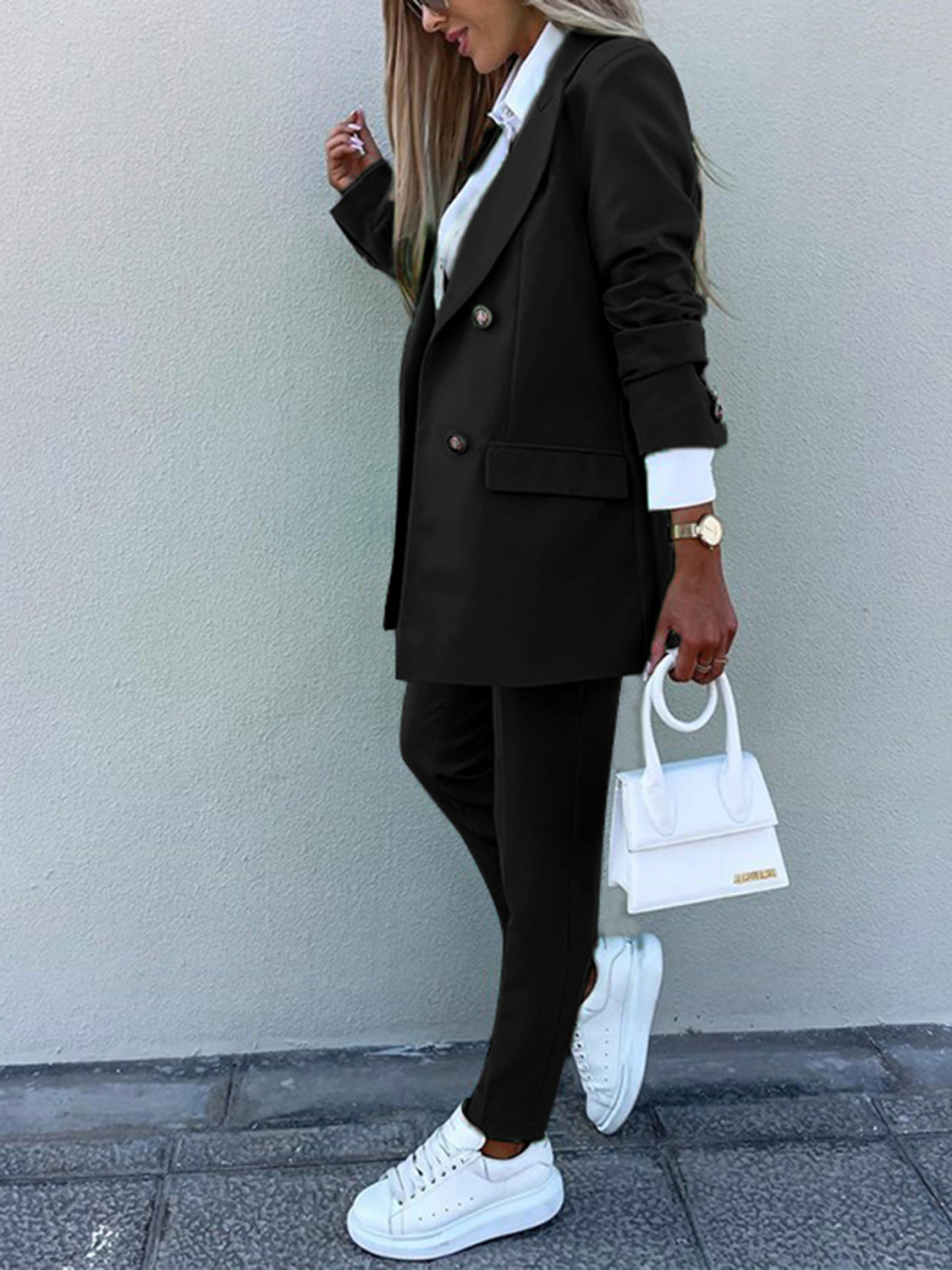 Lapel Collar Long Sleeve Blazer and Pants Set - Tantalize Boutique