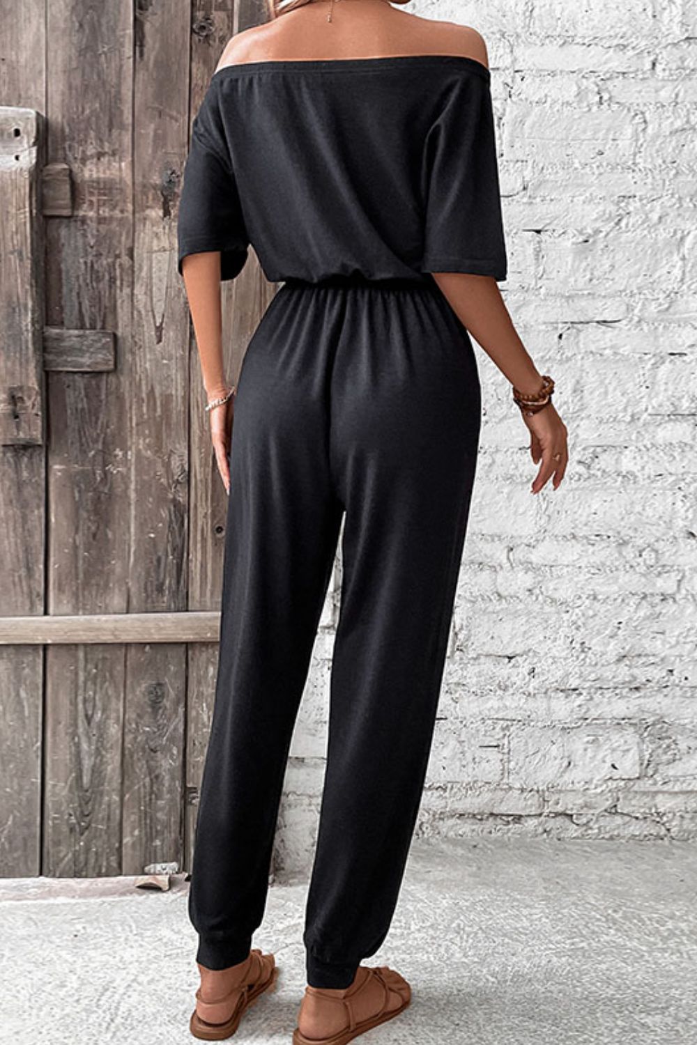 Off-Shoulder Jumpsuit with Pockets - Tantalize Boutique