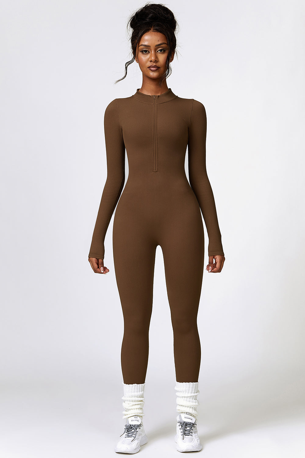 Half Zip Long Sleeve Active Jumpsuit - Tantalize Boutique