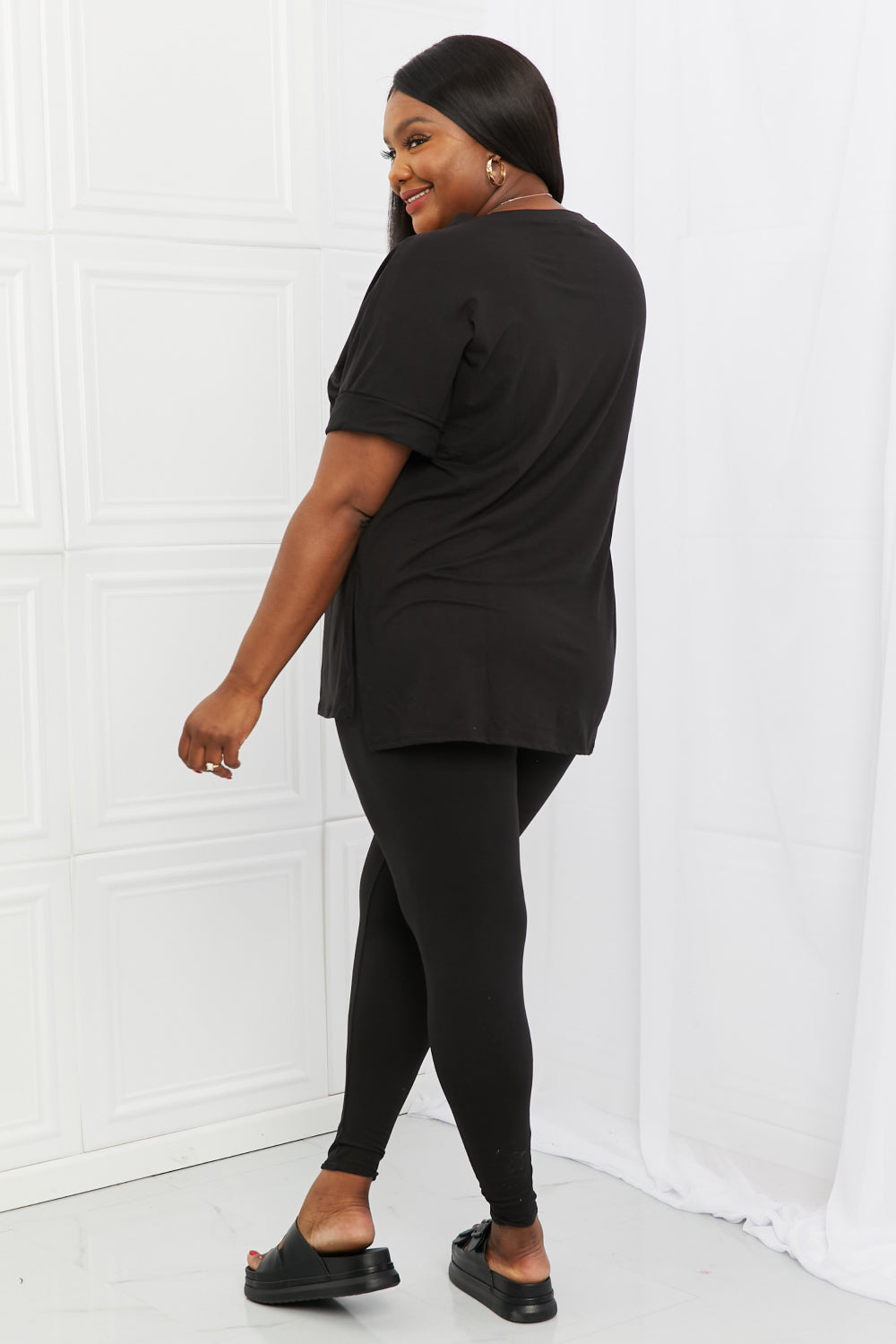 Zenana Self Love Full Size Brushed DTY Microfiber Lounge Set in Black - Tantalize Boutique