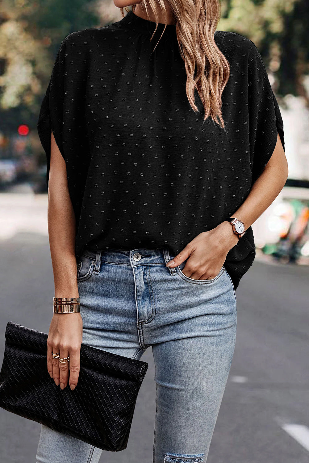 Swiss Dot Mock Neck Blouse - Tantalize Boutique