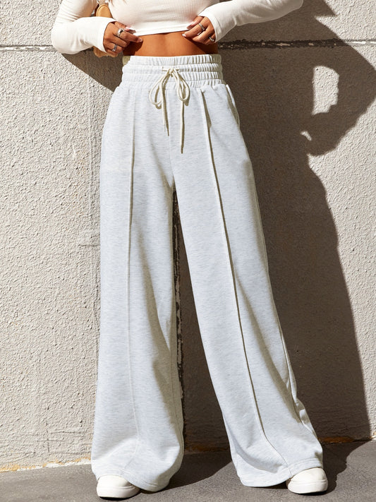 Honey Drawstring Elastic Waist Wide Leg Pants - Tantalize Boutique