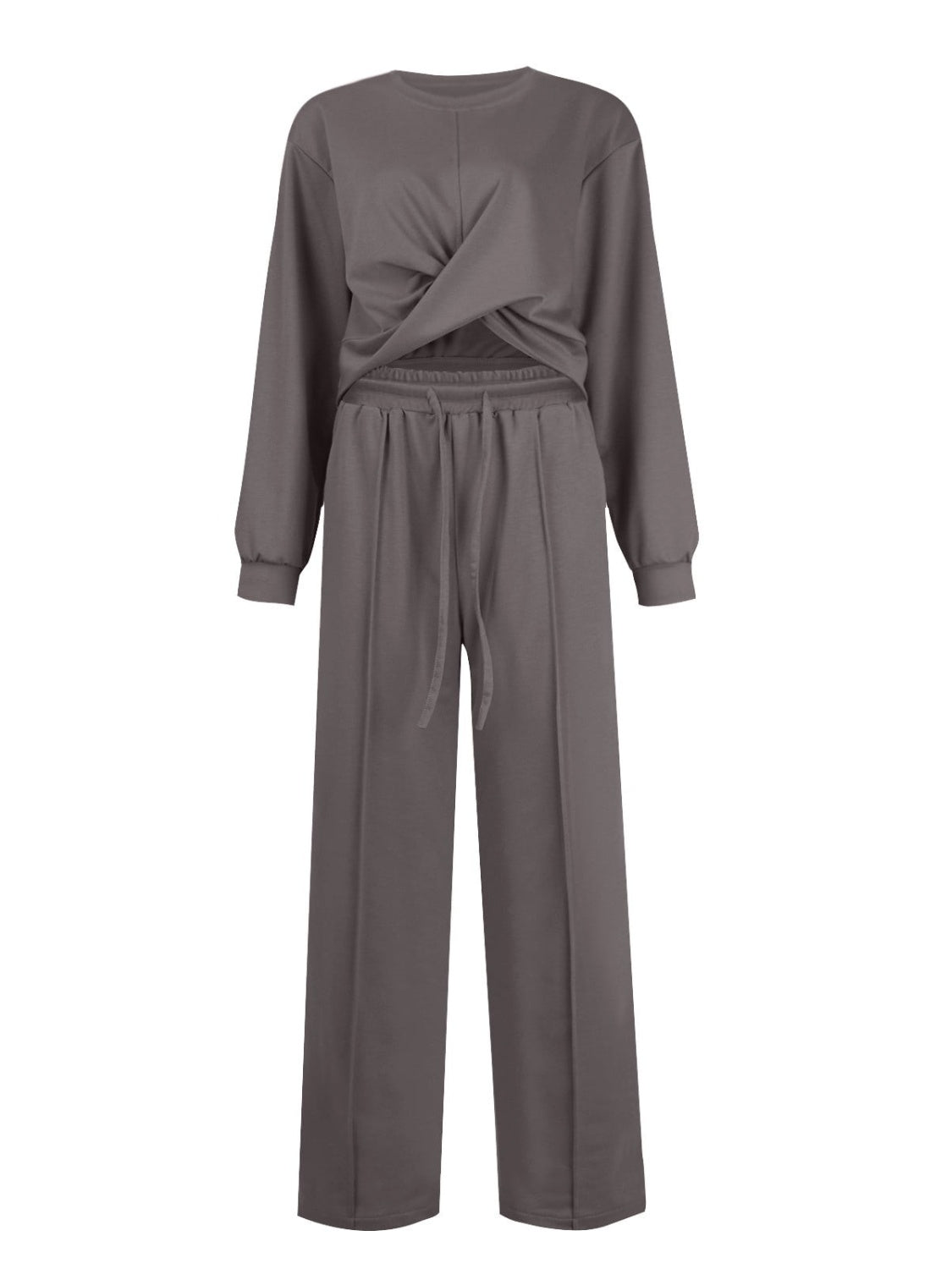 Crisscross Round Neck Top and Drawstring Pants Set - Tantalize Boutique