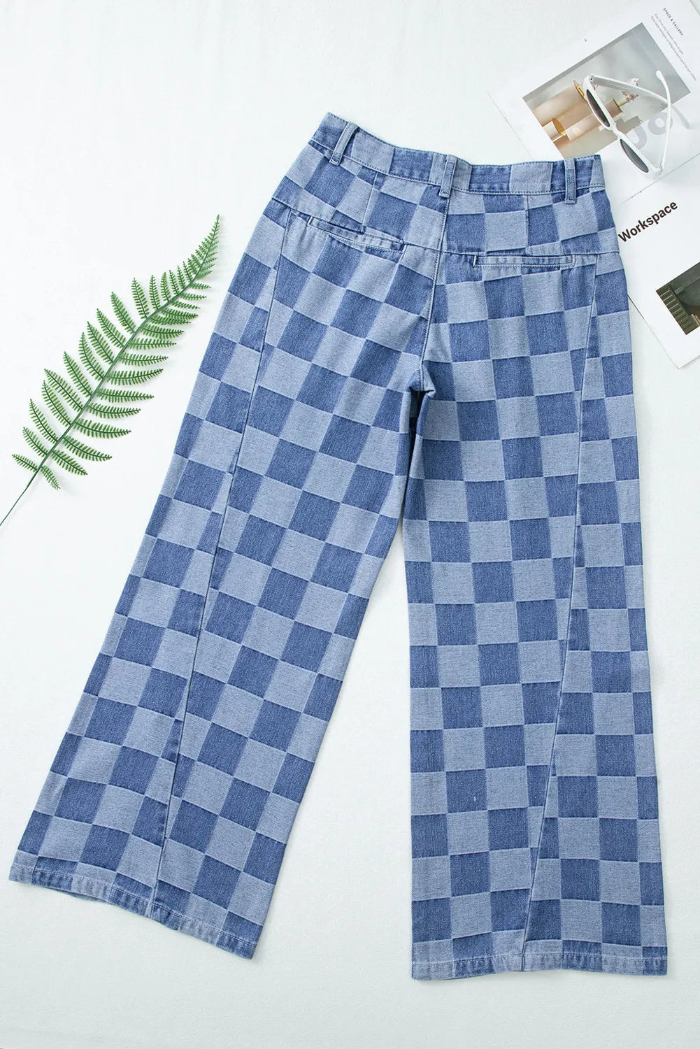 Checkered Wide Leg Jeans with Pockets - Tantalize Boutique