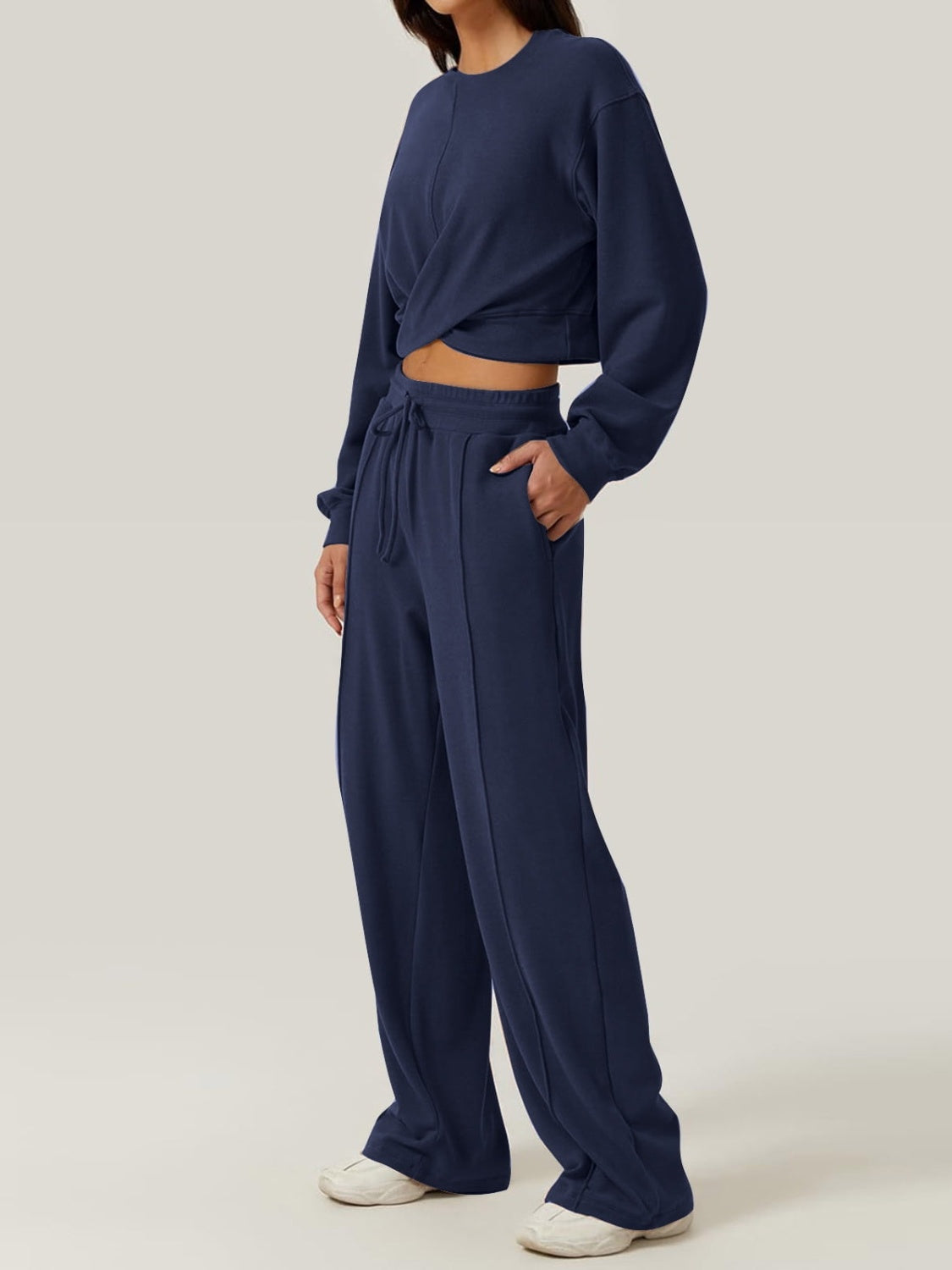 Crisscross Round Neck Top and Drawstring Pants Set - Tantalize Boutique