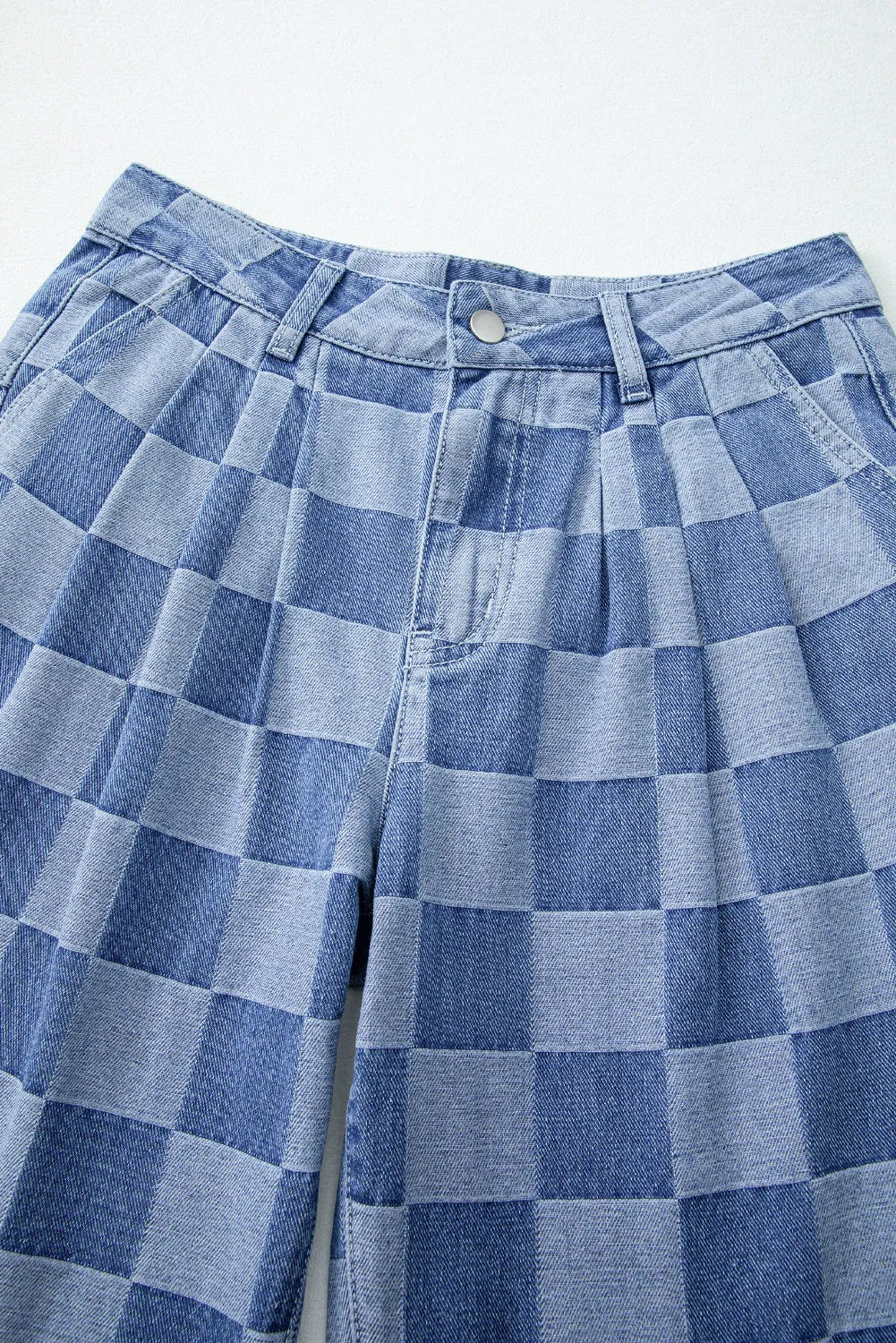 Checkered Wide Leg Jeans with Pockets - Tantalize Boutique