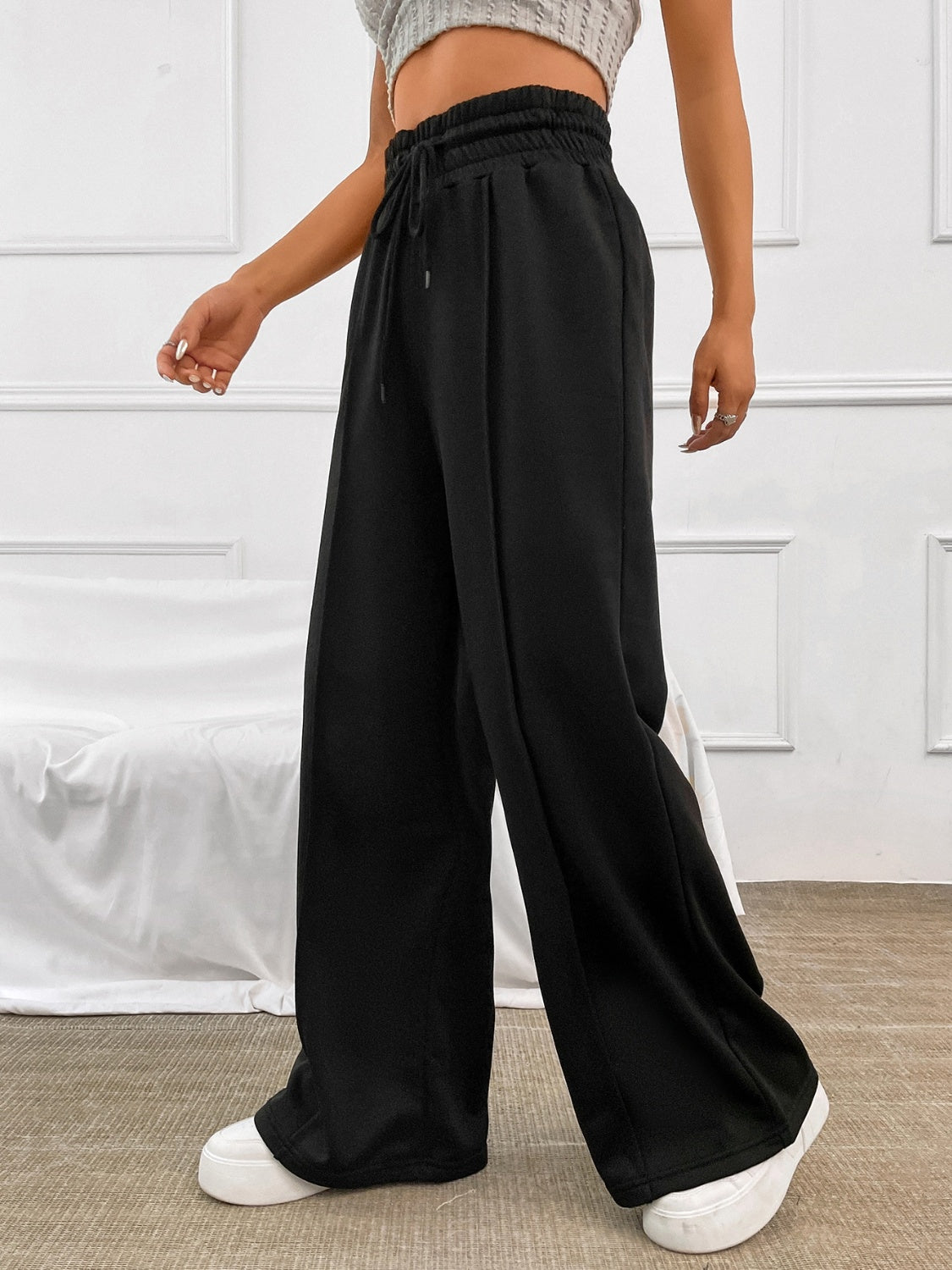 Honey Drawstring Elastic Waist Wide Leg Pants - Tantalize Boutique