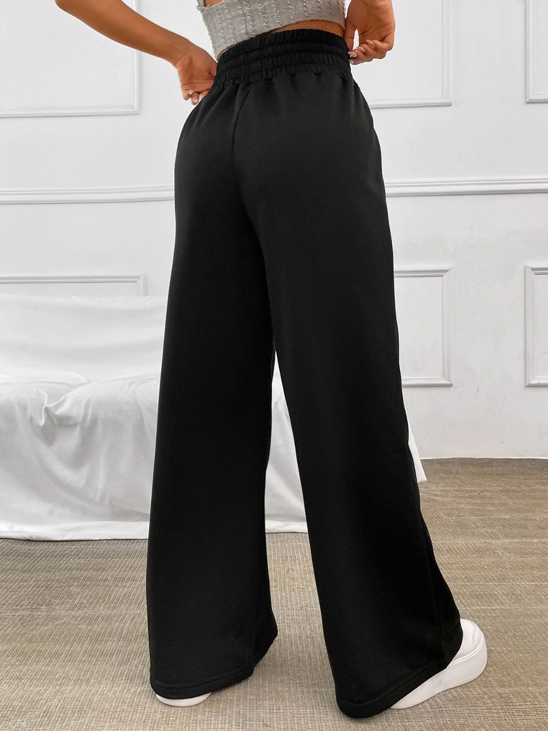 Honey Drawstring Elastic Waist Wide Leg Pants - Tantalize Boutique