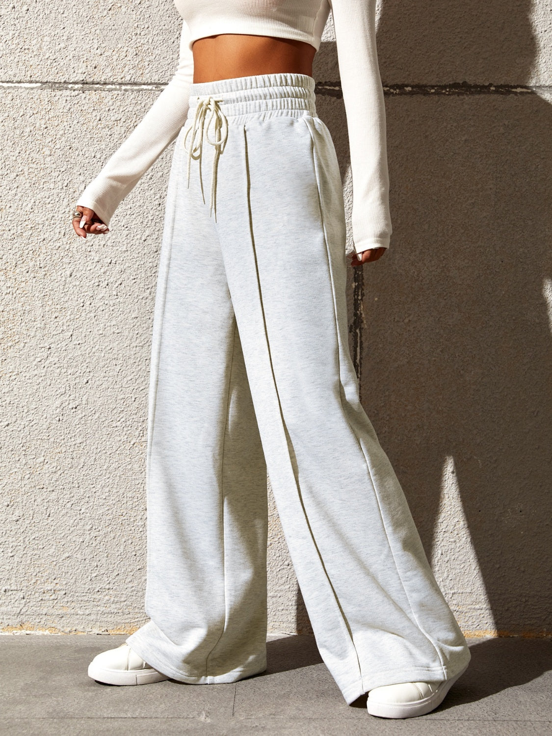 Honey Drawstring Elastic Waist Wide Leg Pants - Tantalize Boutique