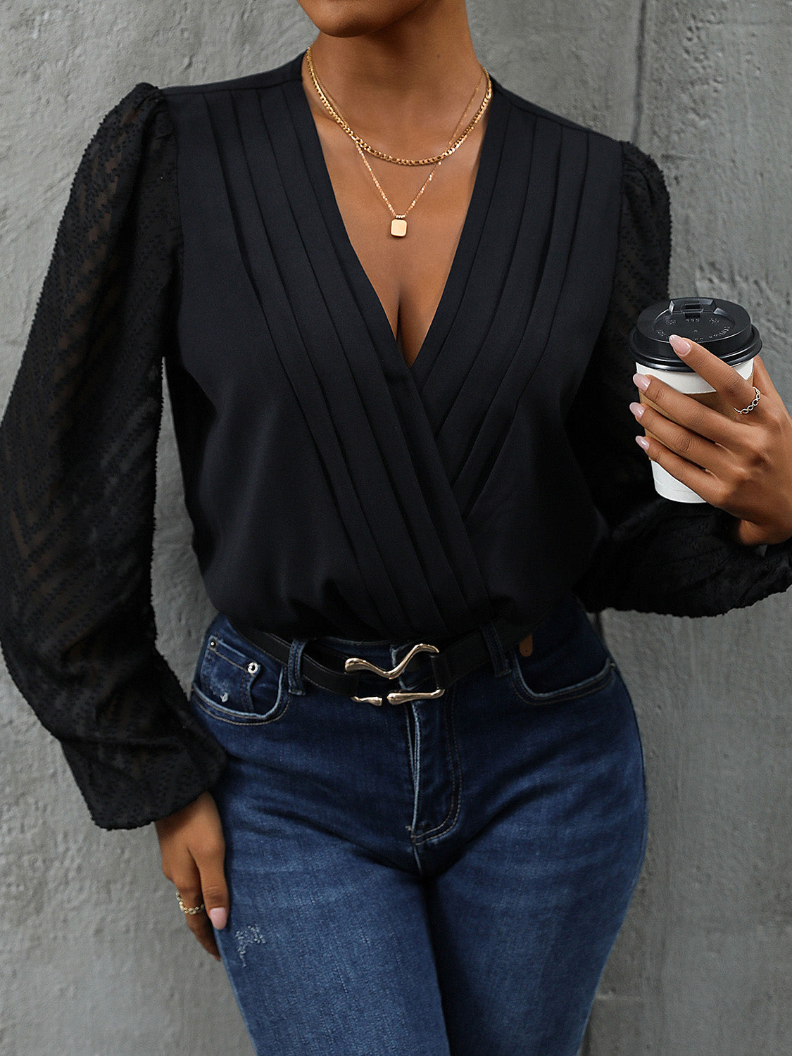 Ruched Surplice Long Sleeve Bodysuit - Tantalize Boutique