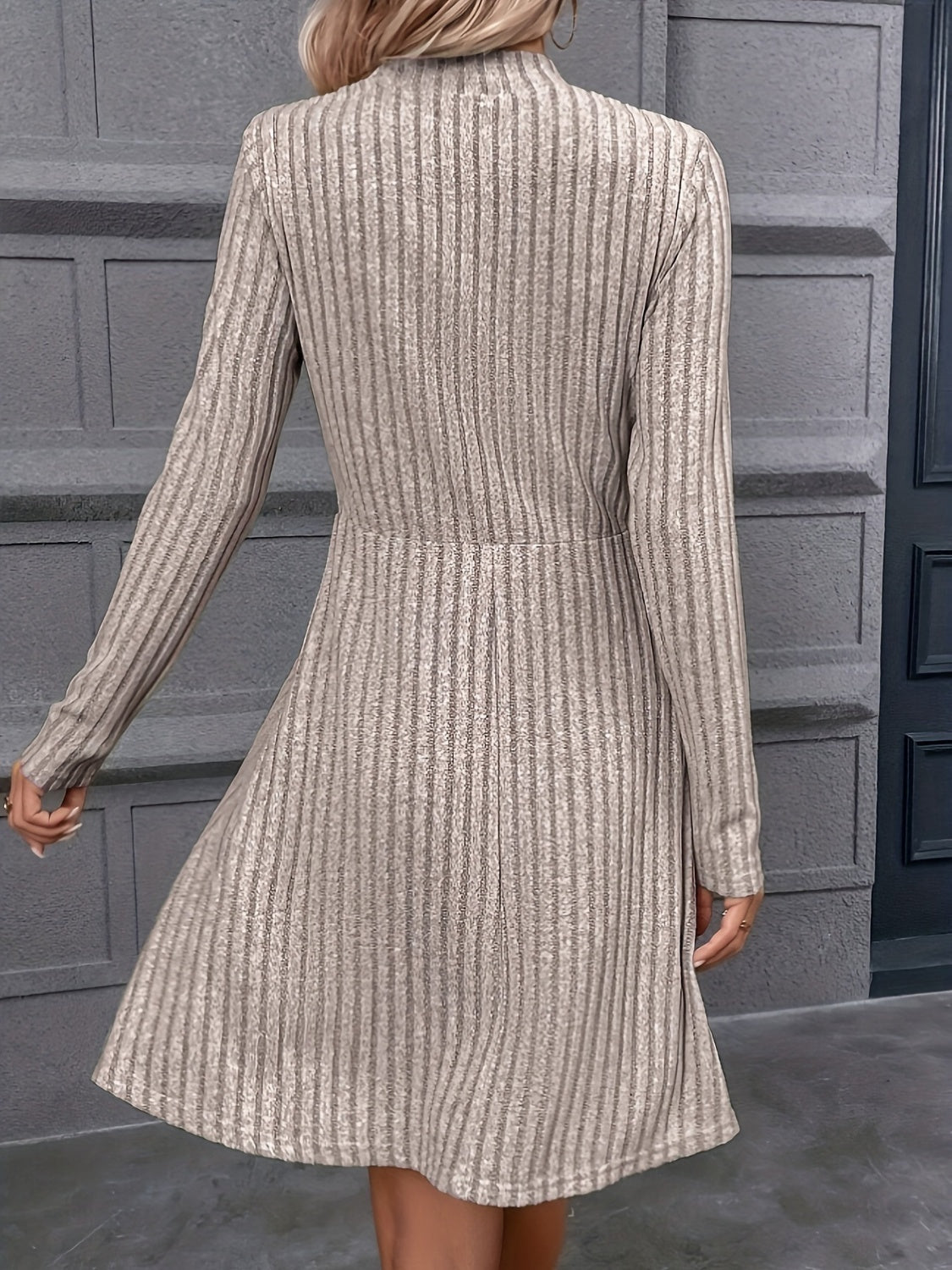 Decorative Button Mock Neck Long Sleeve Sweater Dress - Tantalize Boutique