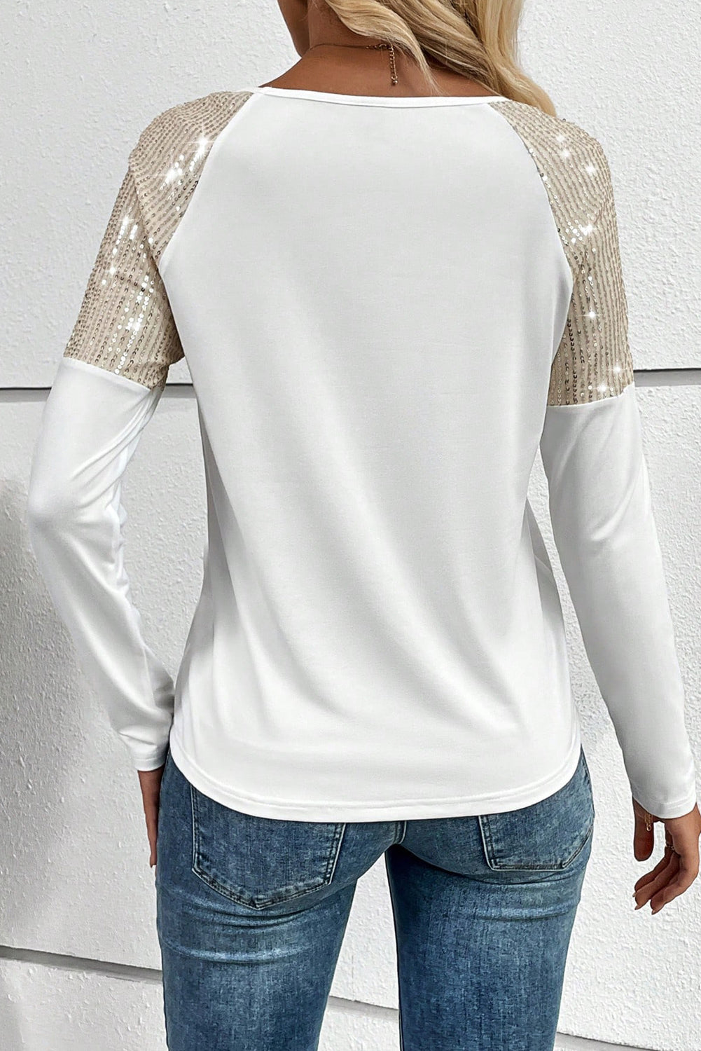 Sequin Round Neck Long Sleeve T-Shirt - Tantalize Boutique
