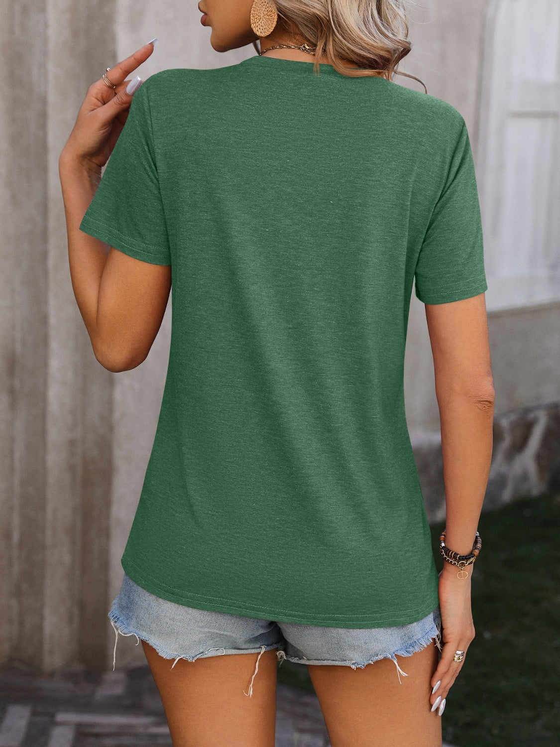 Heathered Round Neck Short Sleeve T-Shirt - Tantalize Boutique
