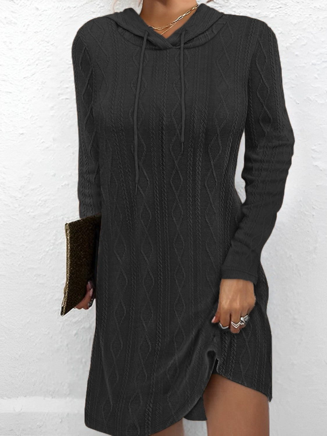 Drawstring Hooded Sweater Dress - Tantalize Boutique