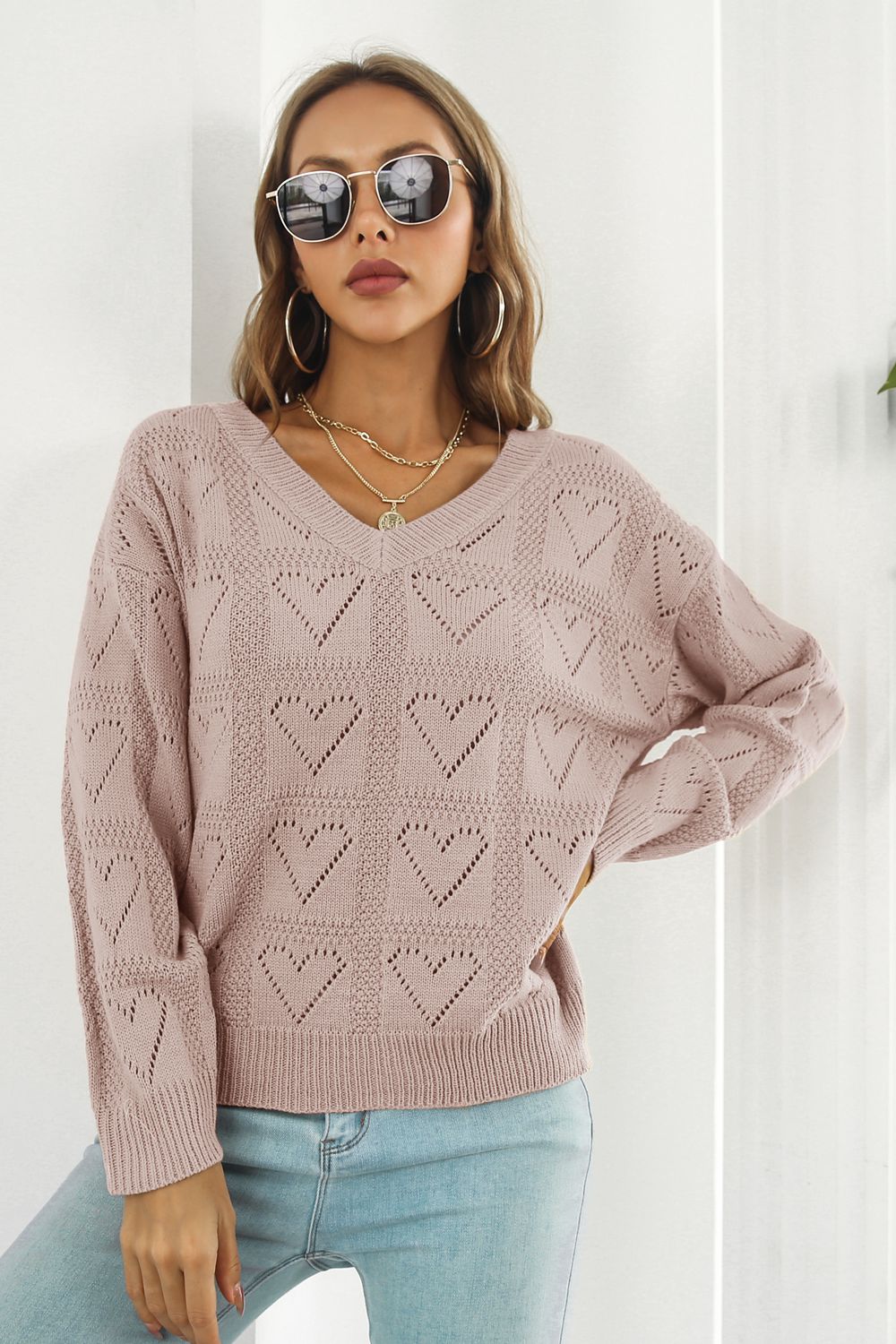 V-Neck Drop Shoulder Sweater - Tantalize Boutique