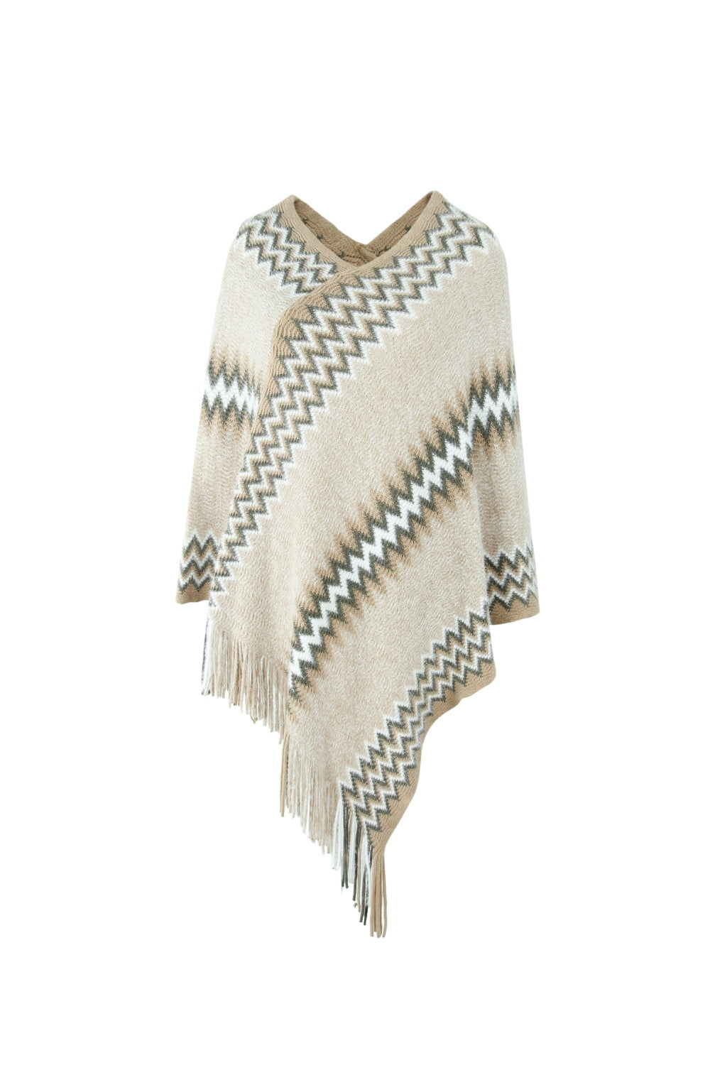 Fringe Hem Striped Cape Sleeve Poncho - Tantalize Boutique