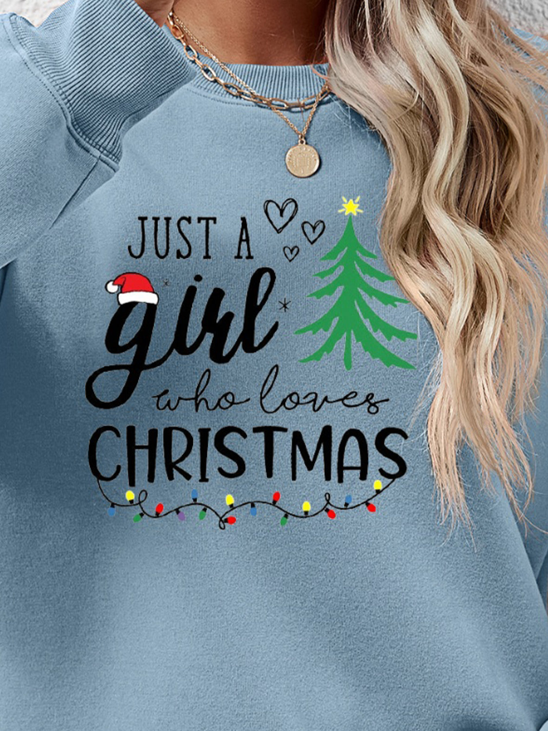 Letter Graphic Round Neck Sweatshirt - Tantalize Boutique