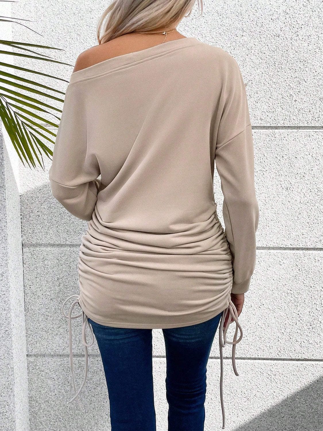 Ruched Single Shoulder Long Sleeve T-Shirt - Tantalize Boutique