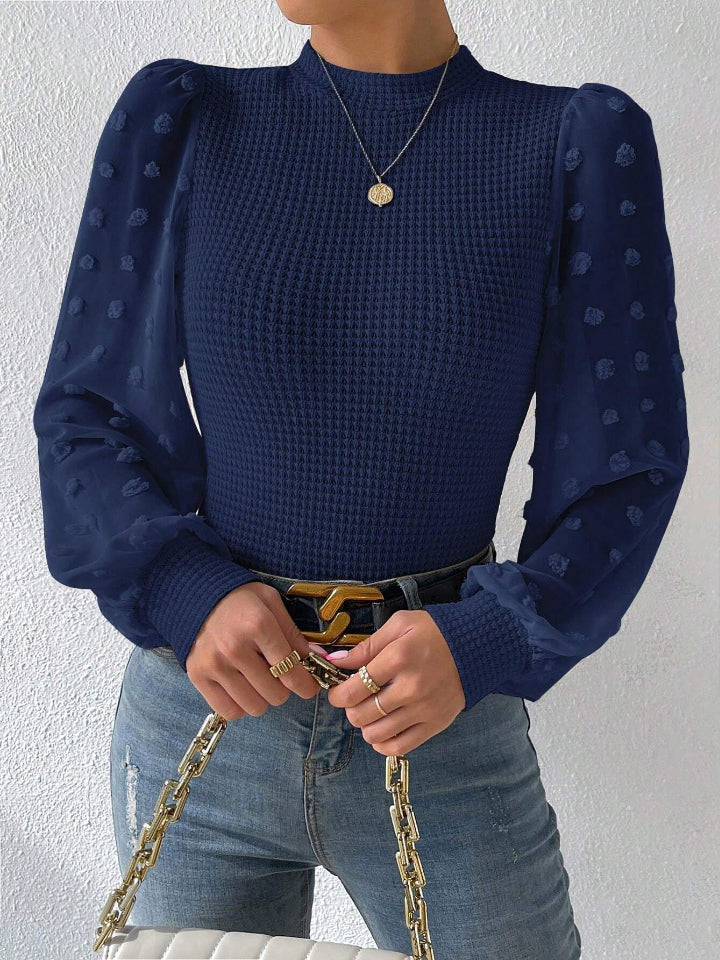 Swiss Dot Waffle-Knit Lantern Sleeve T-Shirt - Tantalize Boutique