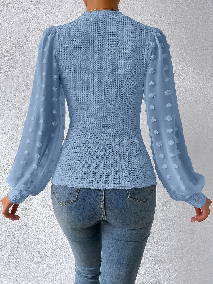Swiss Dot Waffle-Knit Lantern Sleeve T-Shirt - Tantalize Boutique